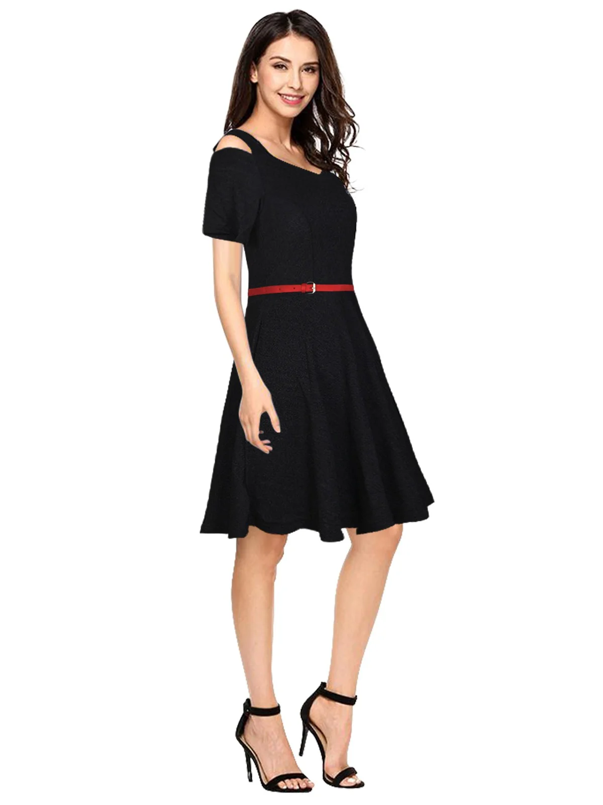 Odette Black Polyester Skater Dress For Women - Image 3