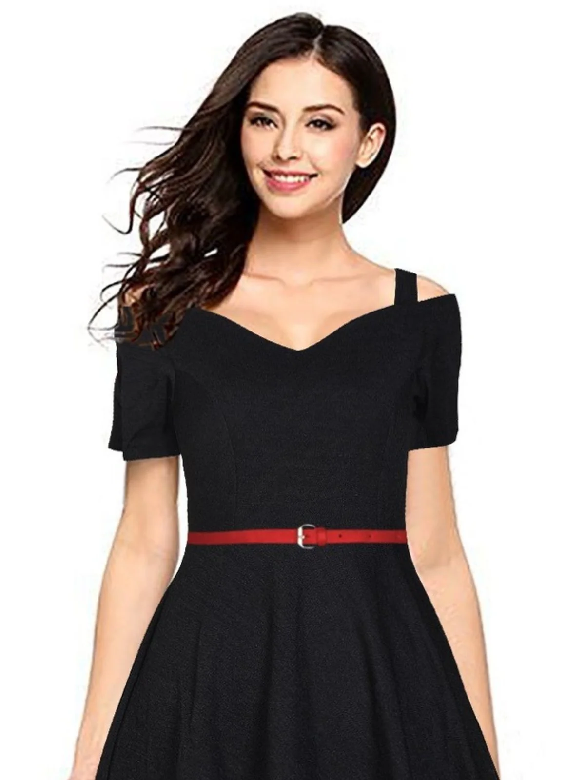 Odette Black Polyester Skater Dress For Women - Image 5