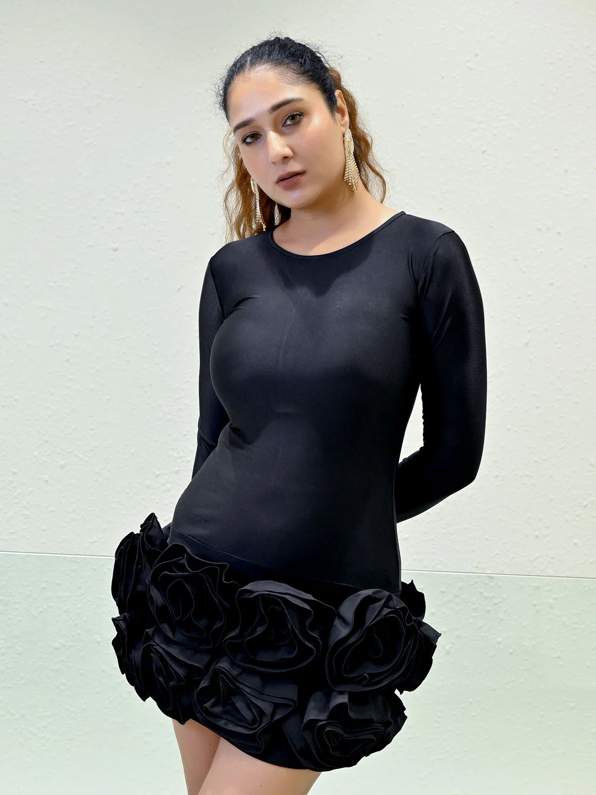 Odette Black Polyester Solid Dress For Women - Image 4