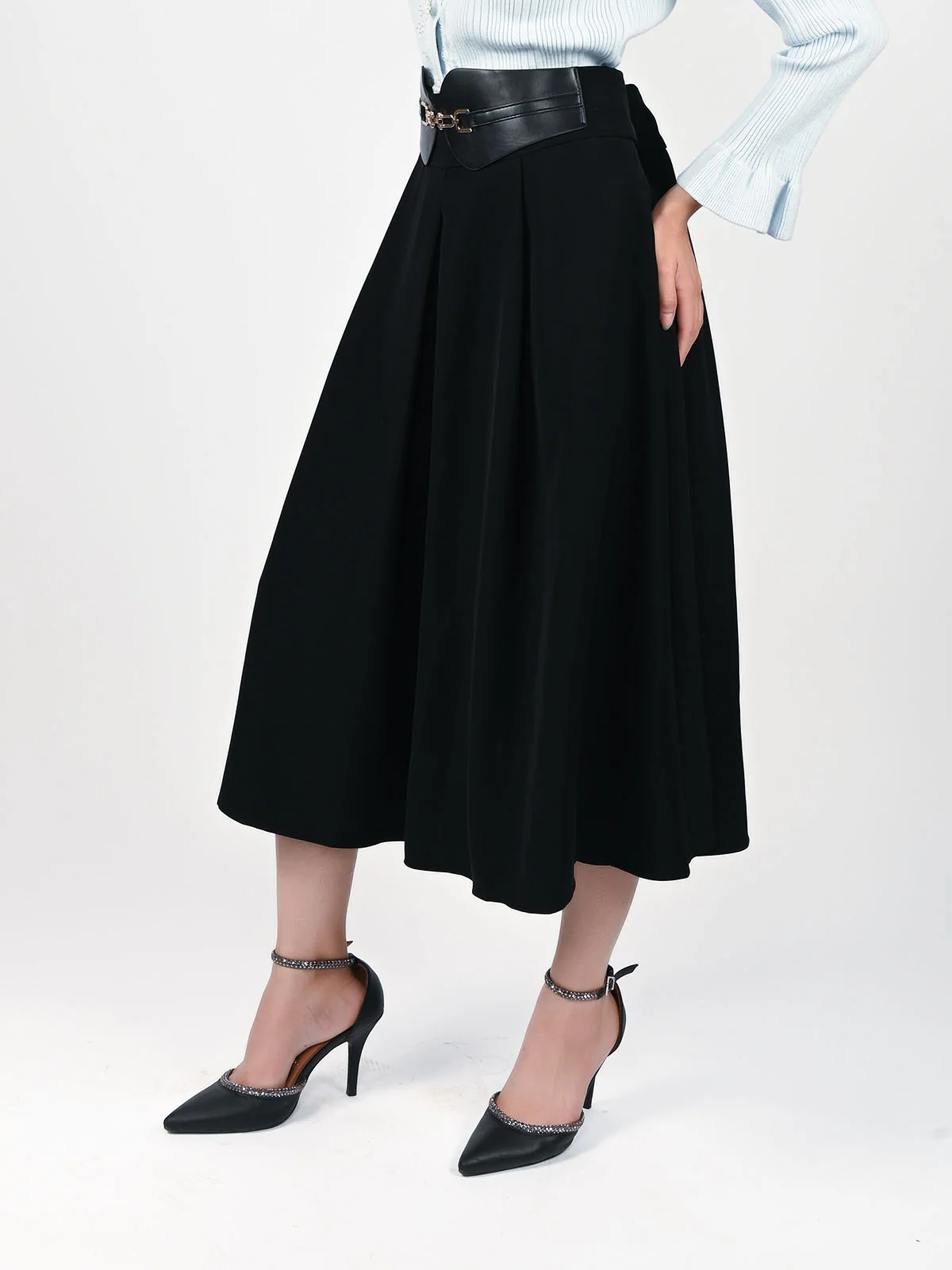 Odette Black Polyester Solid Skirt For Women - Image 2