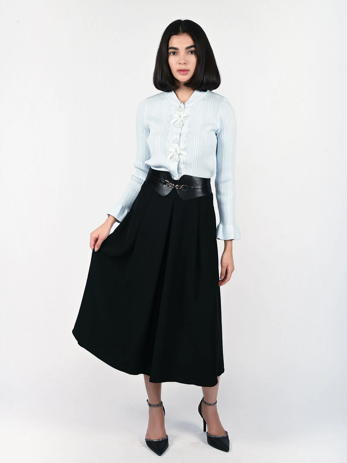 Odette Black Polyester Solid Skirt For Women - Image 5