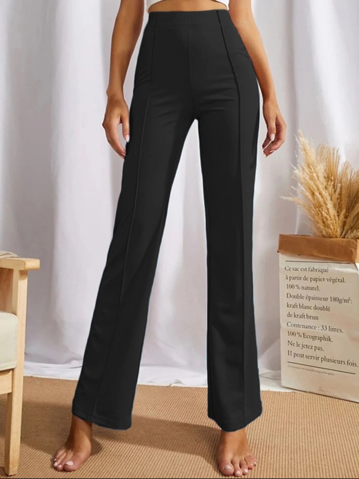 Odette Black Polyester Solid Stylish Trousers For Women