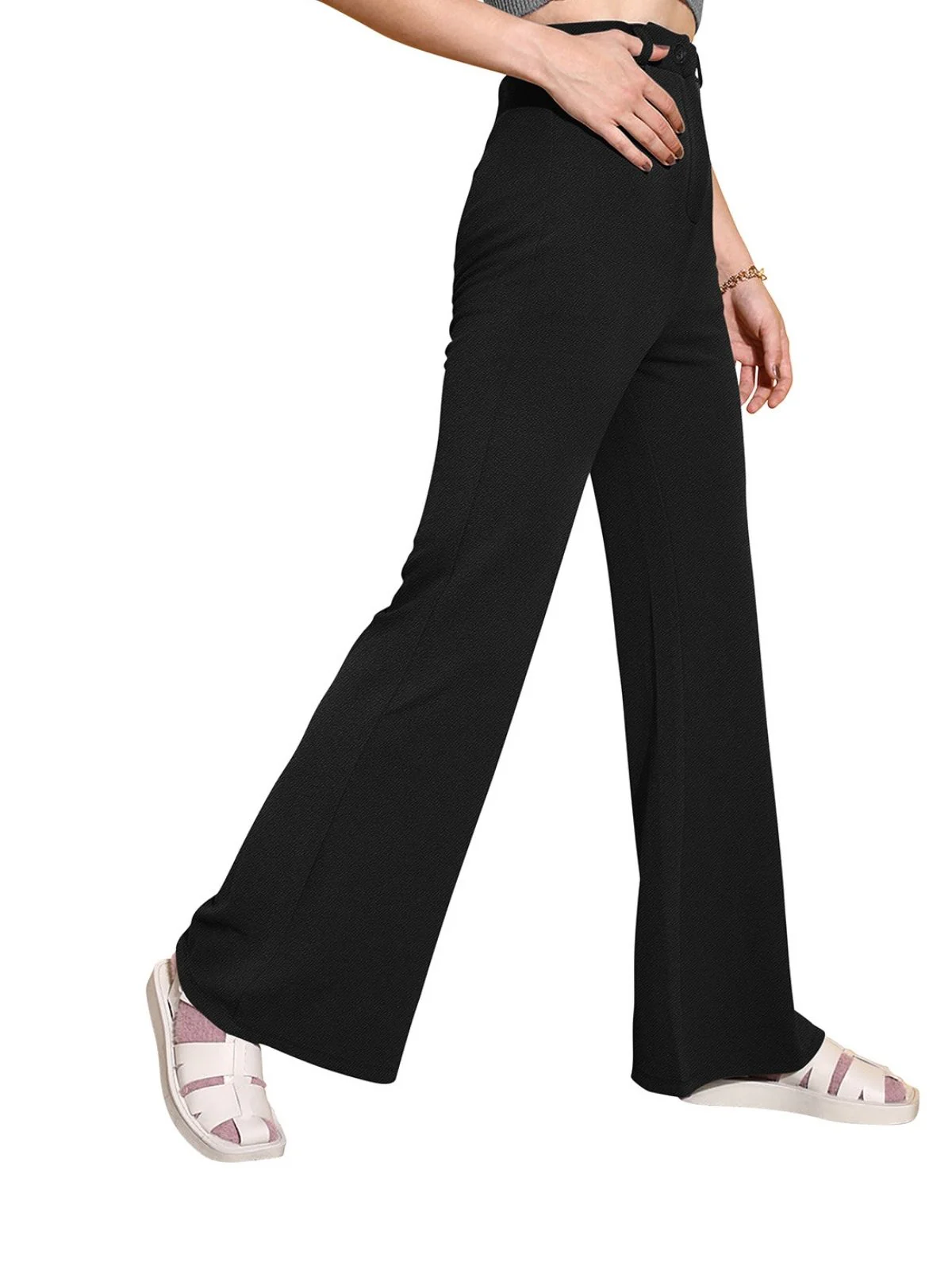 Odette Black Polyester Solid Stylish Trousers For Women - Image 2