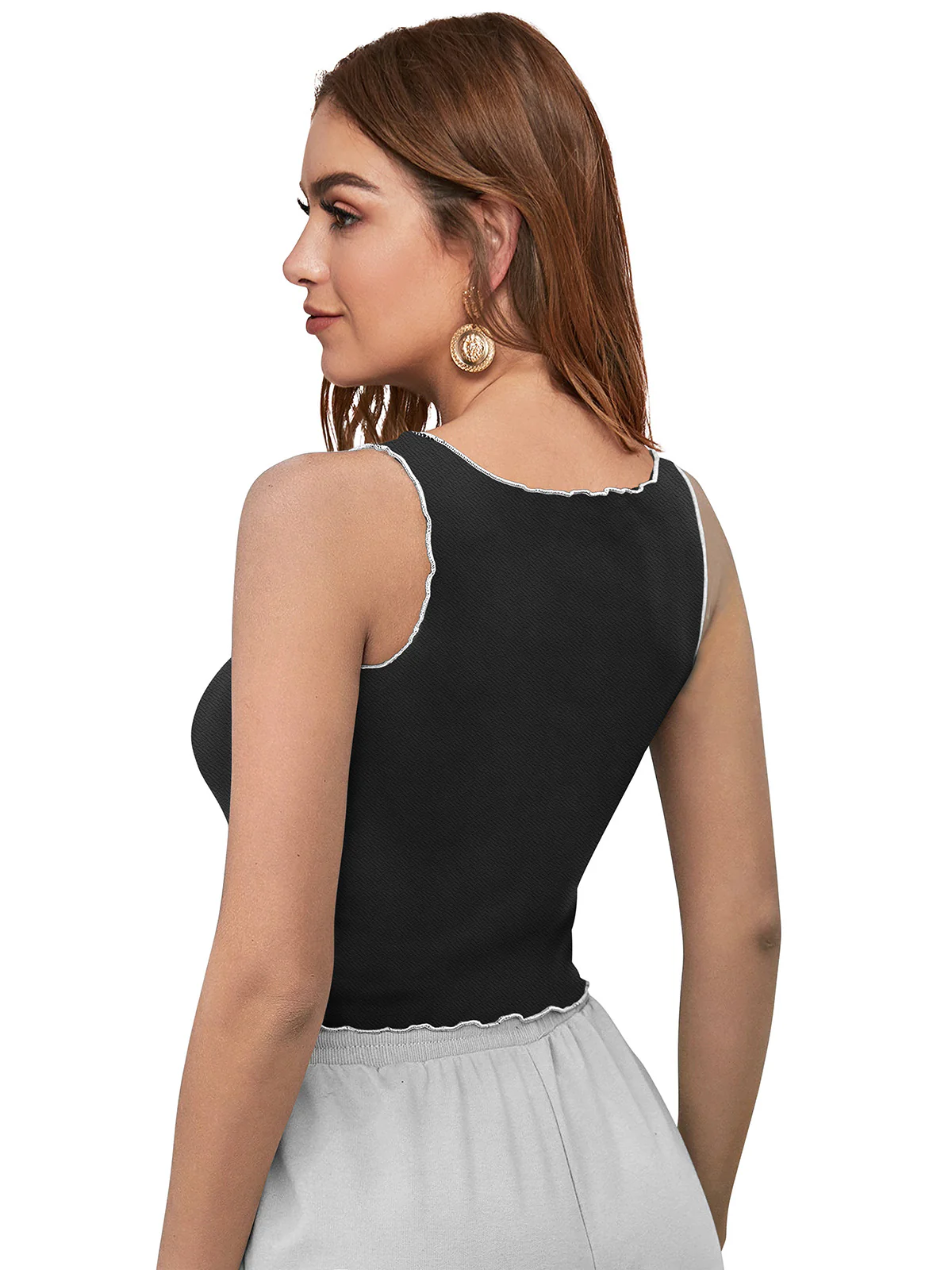 Odette Black and Grey Polyester Solid Top For Women - Image 4