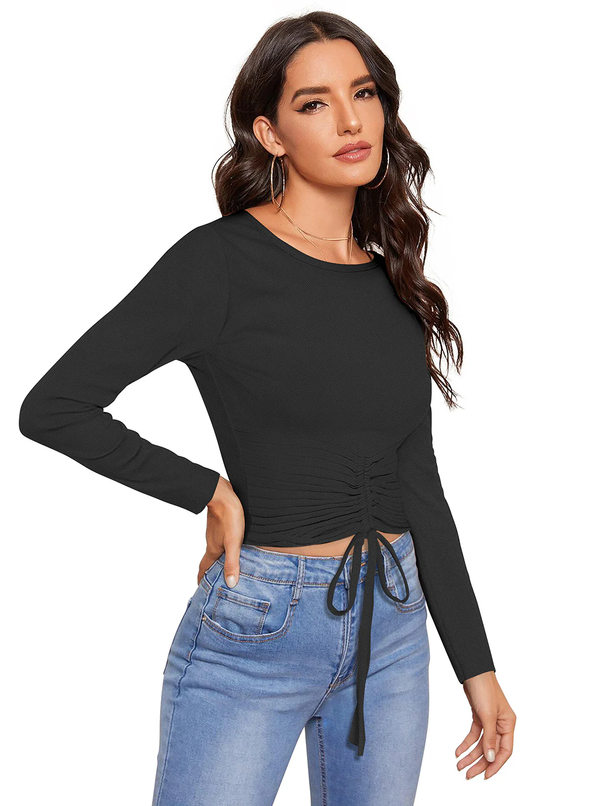 Odette Black Polyester Solid Top For Women - Image 2