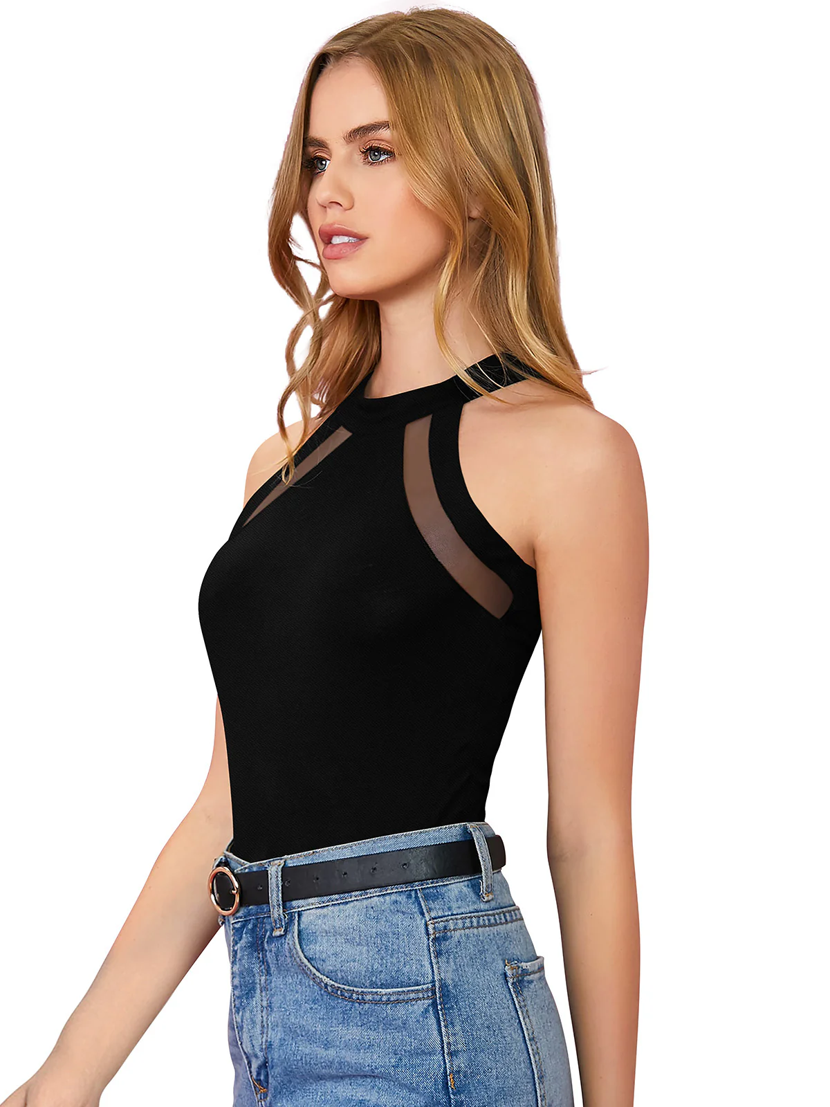 Odette Black Polyester Solid Top For Women - Image 2
