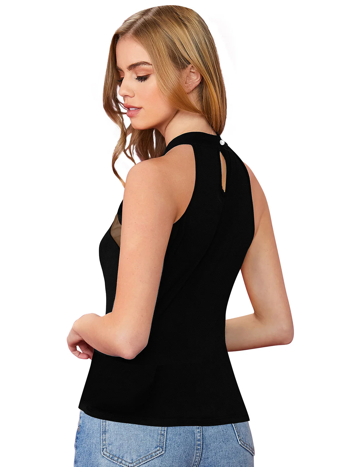 Odette Black Polyester Solid Top For Women - Image 3