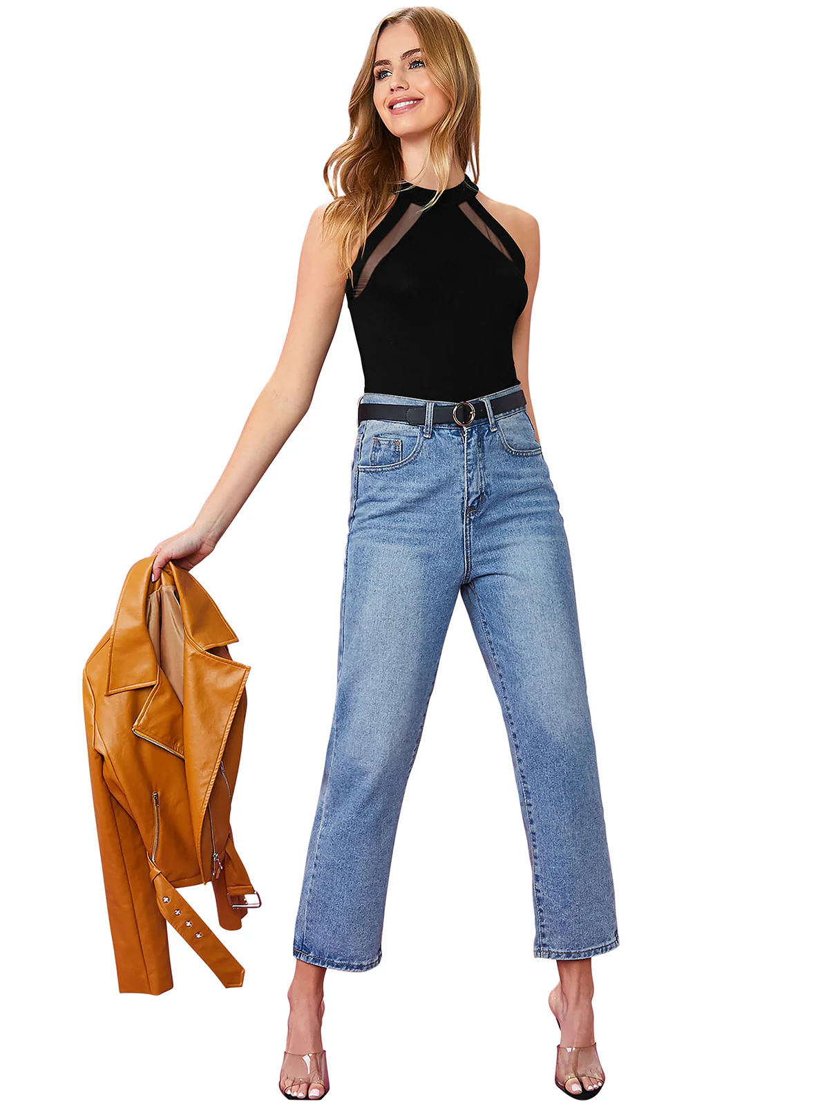 Odette Black Polyester Solid Top For Women - Image 4