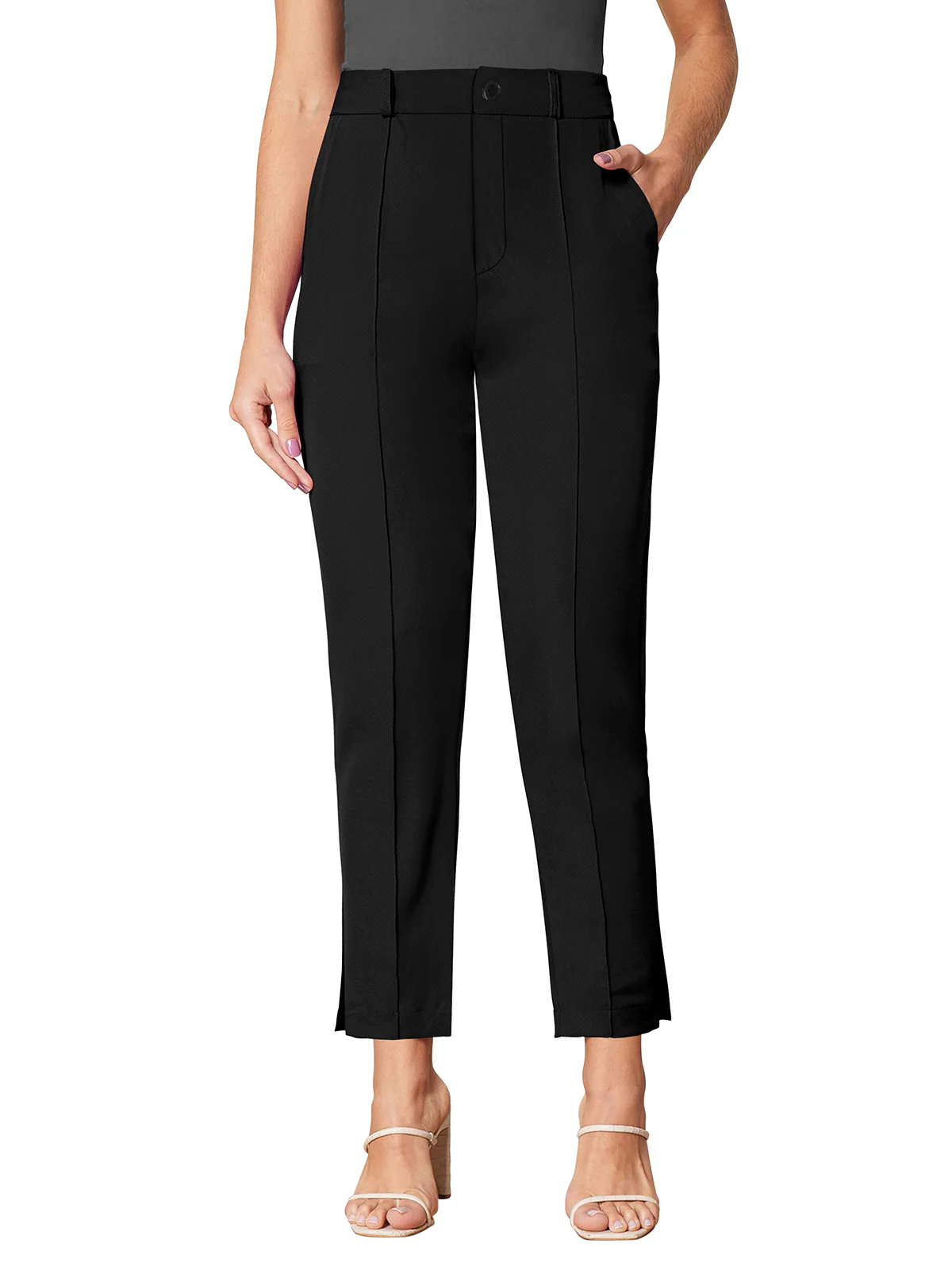 Odette Black Polyester Solid Trouser For Women - Image 2