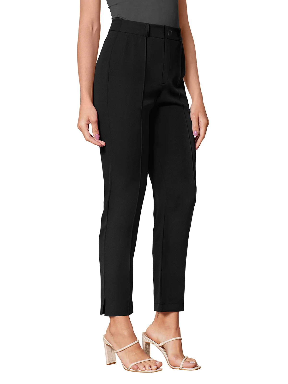 Odette Black Polyester Solid Trouser For Women - Image 3