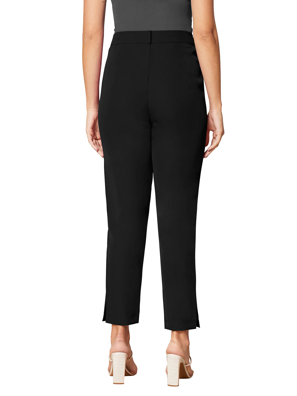 Odette Black Polyester Solid Trouser For Women - Image 5