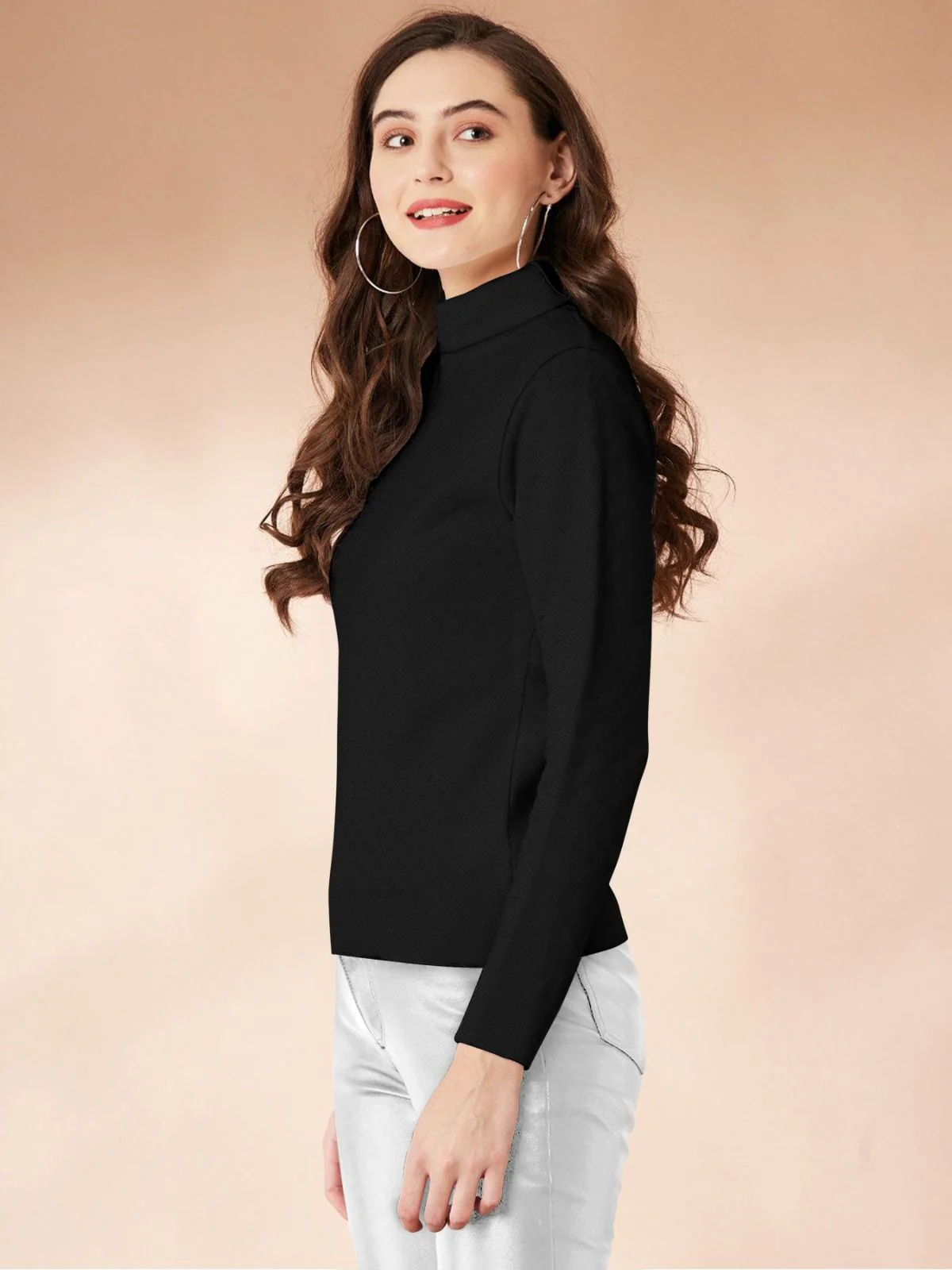 Odette Black Polyster Solid Top For Women - Image 3
