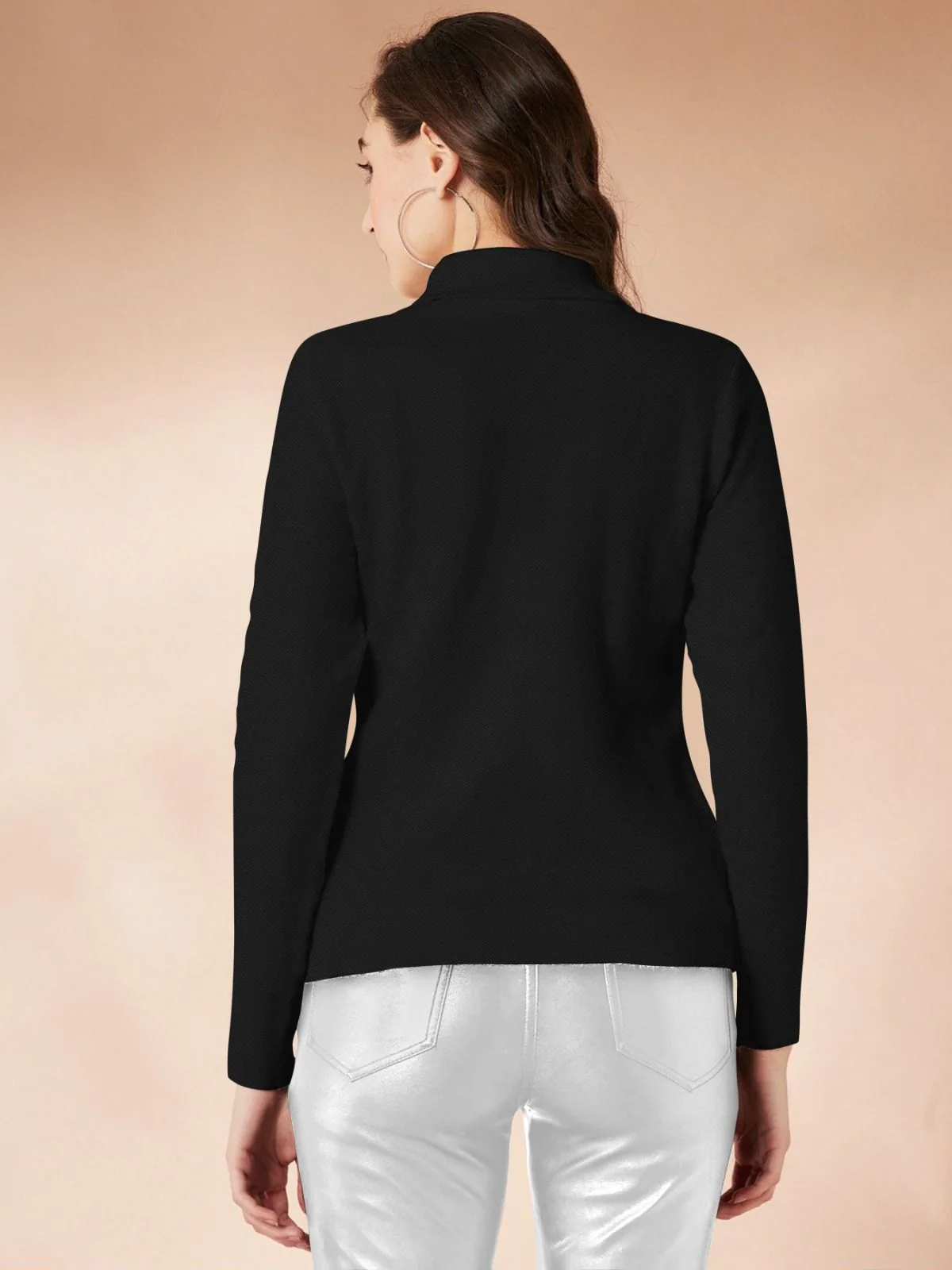 Odette Black Polyster Solid Top For Women - Image 4