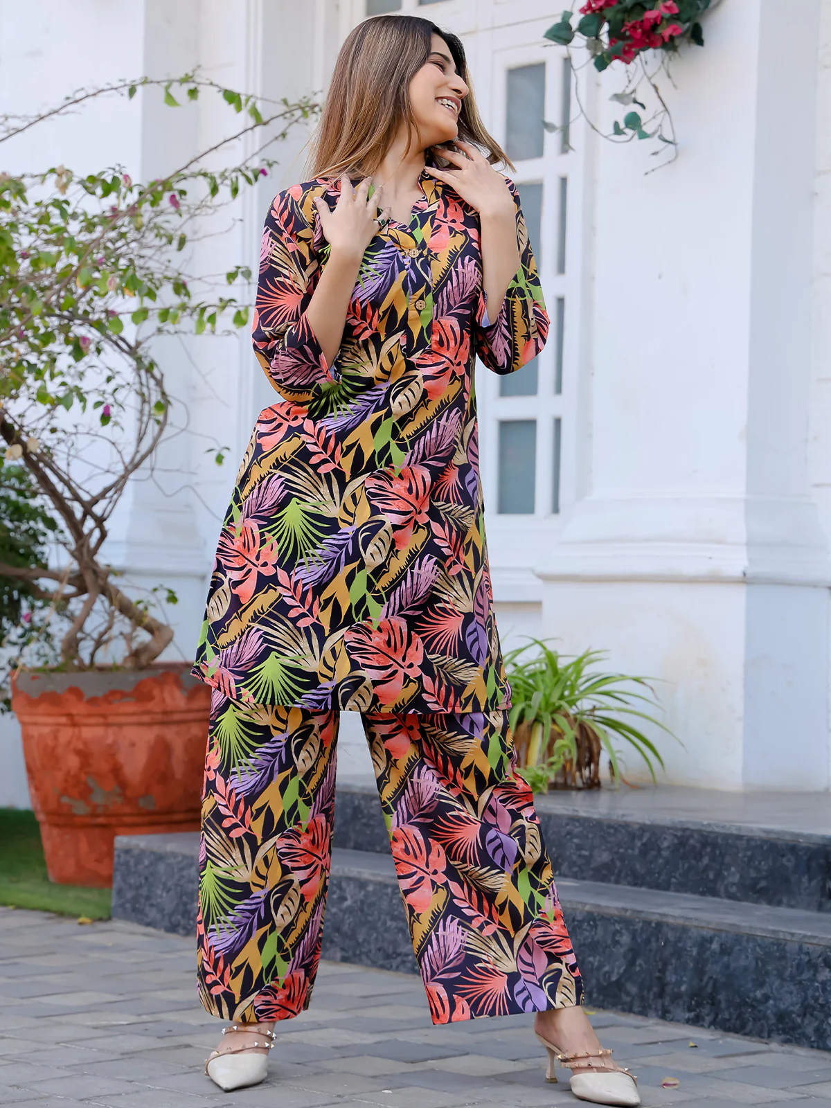 Odette Multicolor Cotton Printed Co Ord Set for Women - Image 2