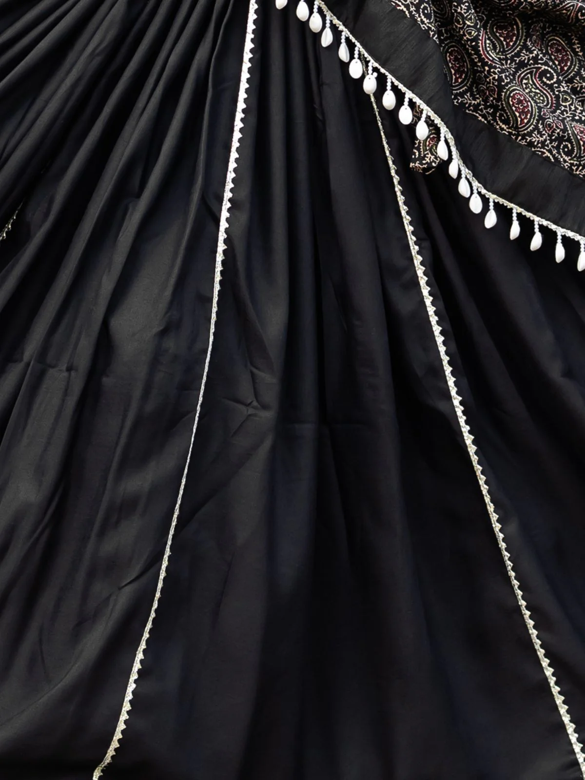 Odette Black Printed Cotton Stitched Lehenga With Stitched Blouse For Women - Image 7