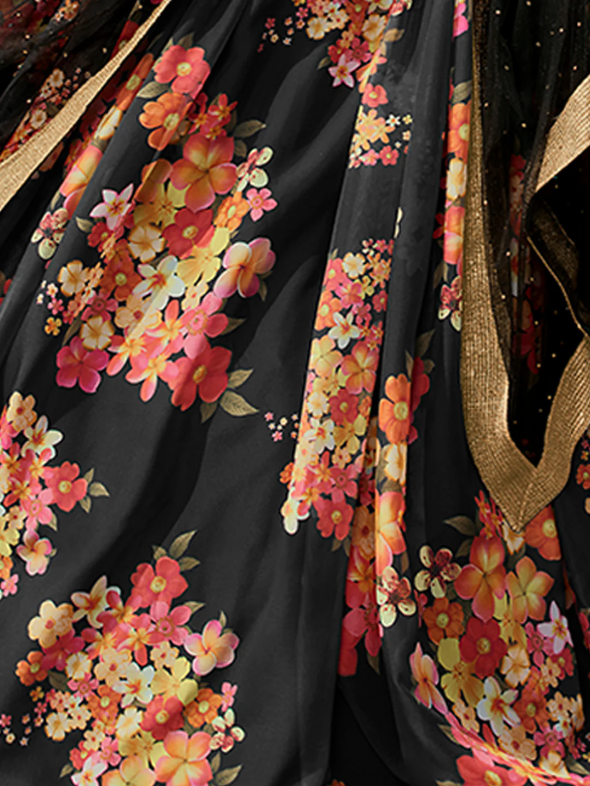 Odette Black Printed Organza Semi Stitched Lehenga With Blouse For Women - Image 5