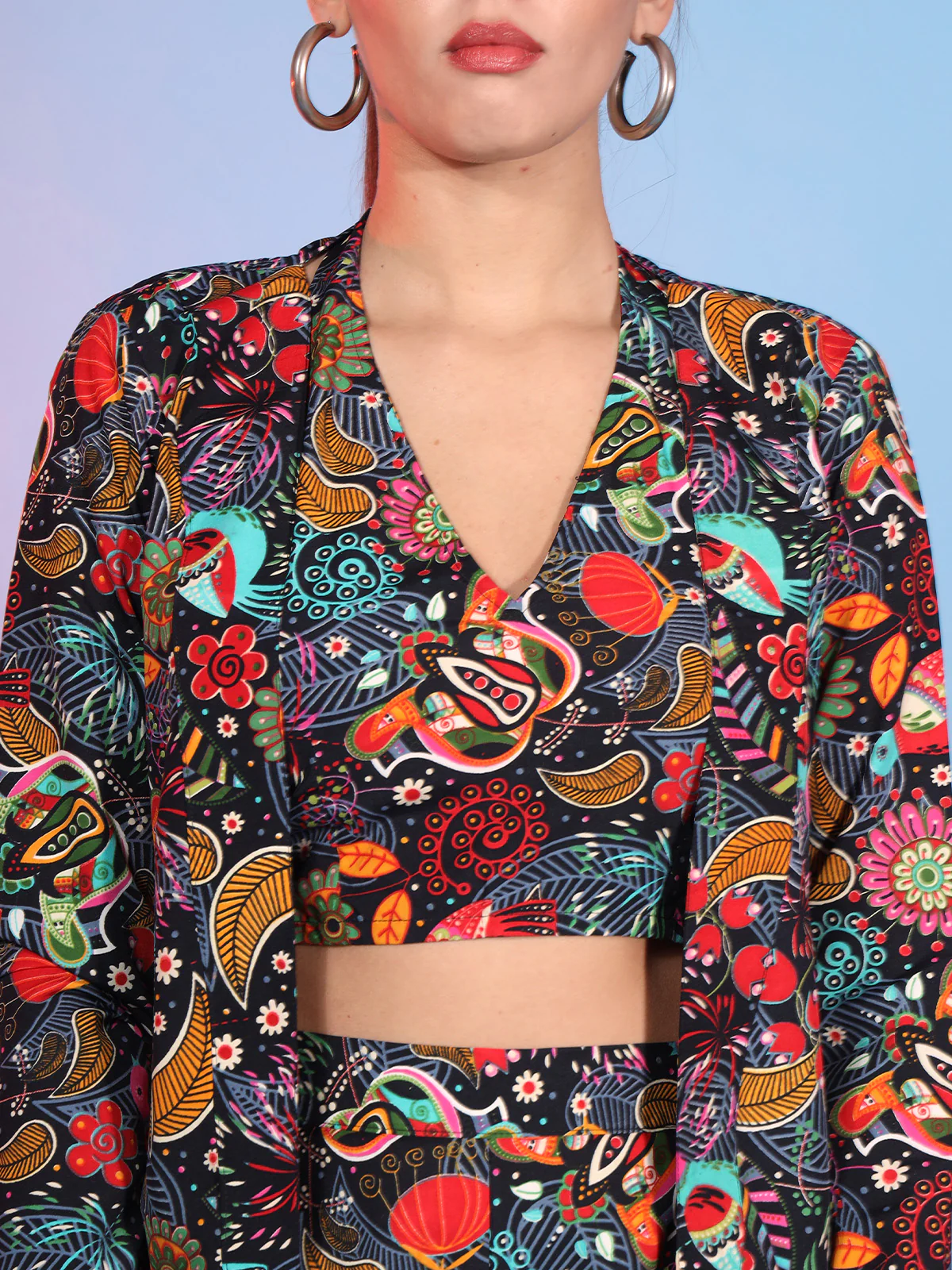 Odette Black Printed Crepe Stitched Co-Ord Set For Women - Image 6