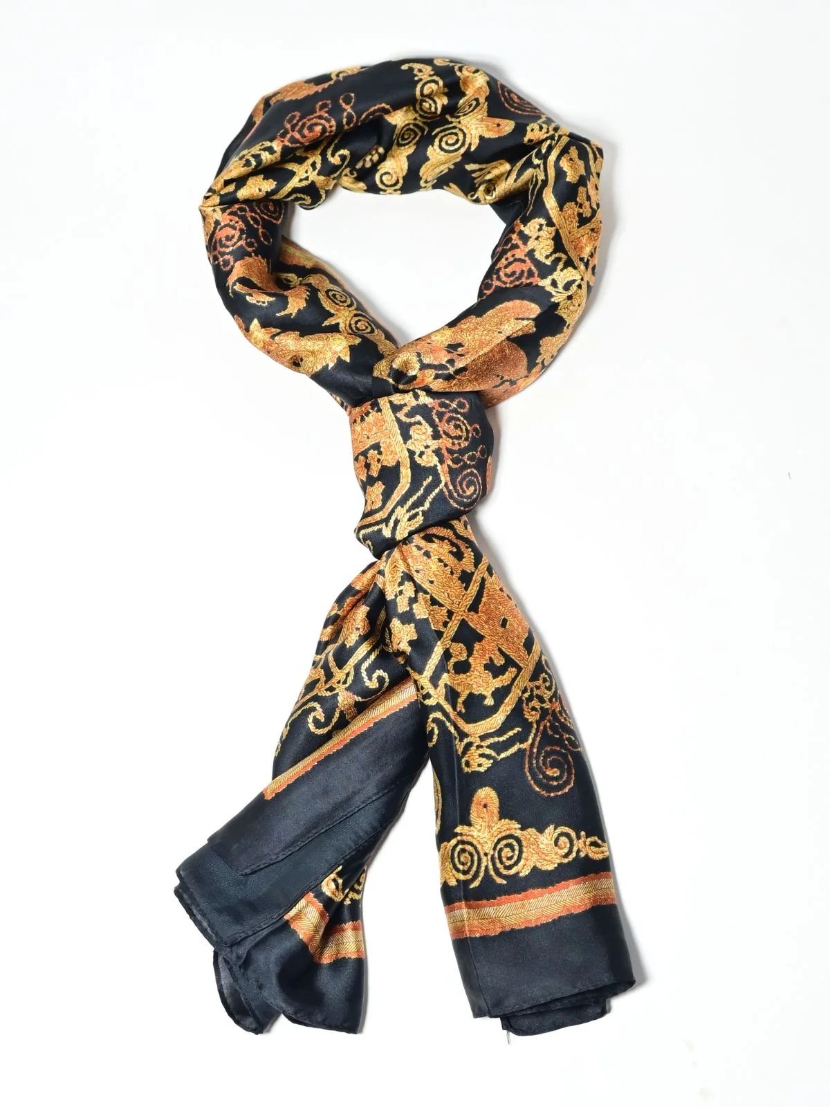 Odette Black Printed Satin Scarf For Women - Image 3