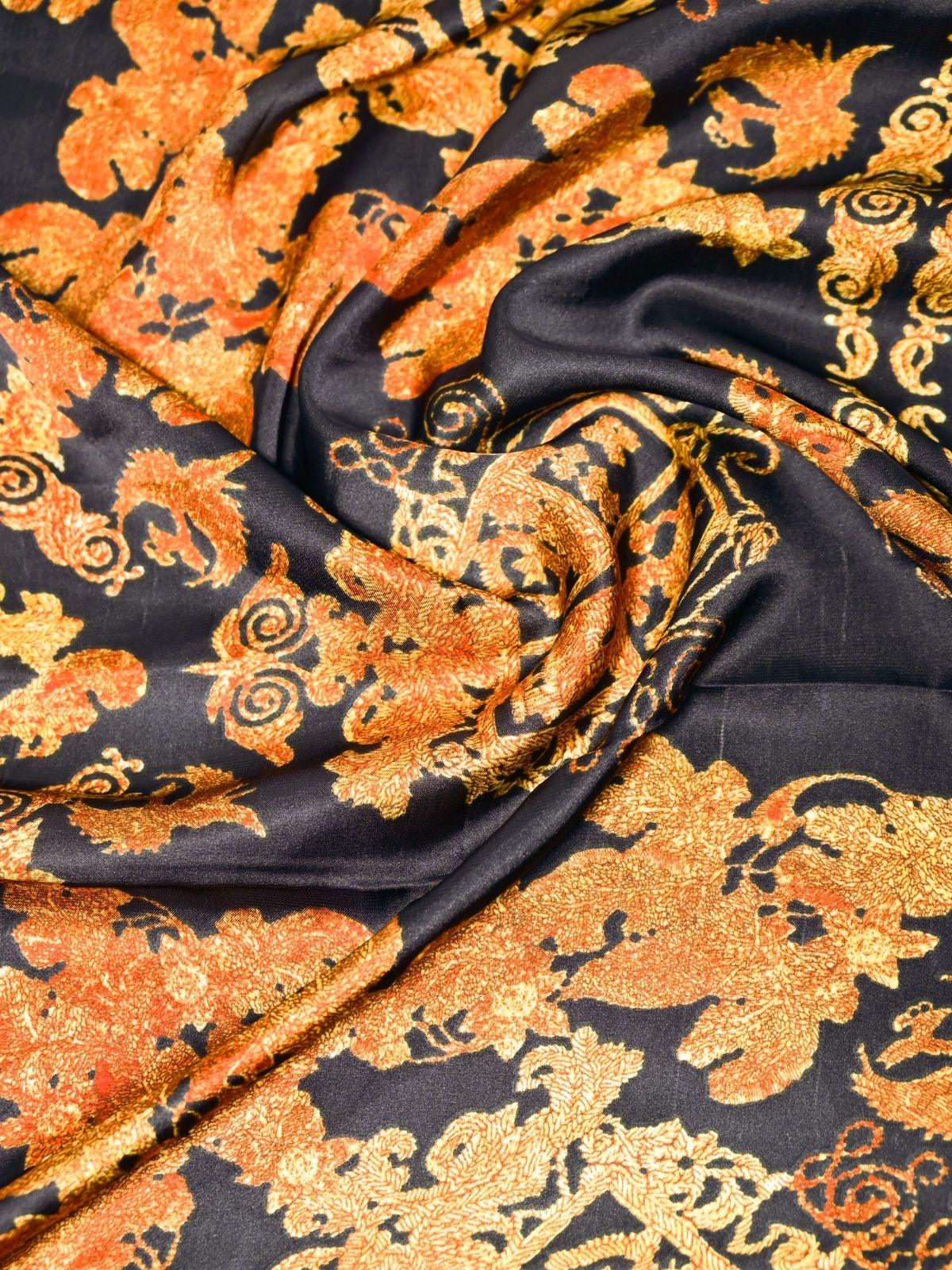 Odette Black Printed Satin Scarf For Women - Image 6
