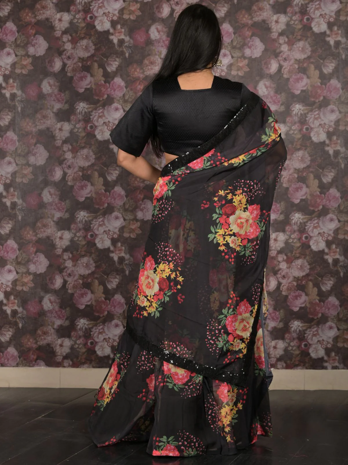 Odette Black Printed Semi Stitched Lehenga with Unstitched Blouse And Dupatta For Women - Image 4