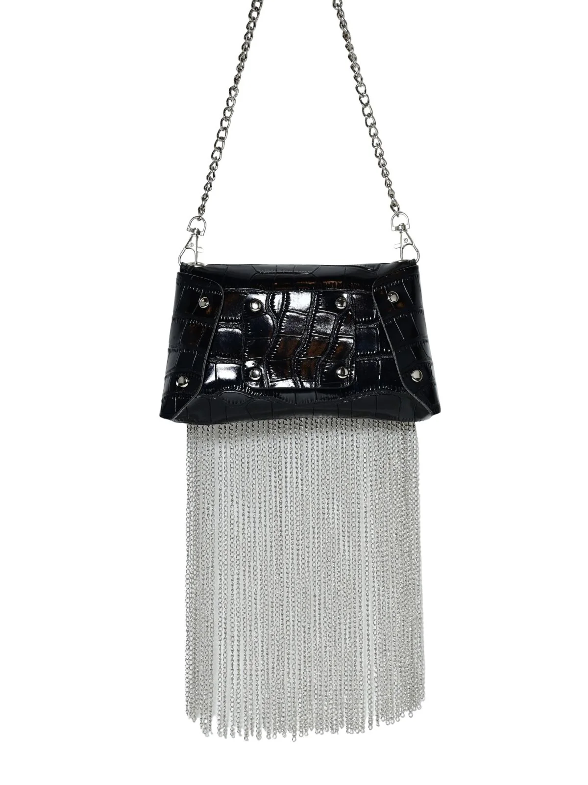 Odette Black PU Metallic Design Belt Bag For Women - Image 3