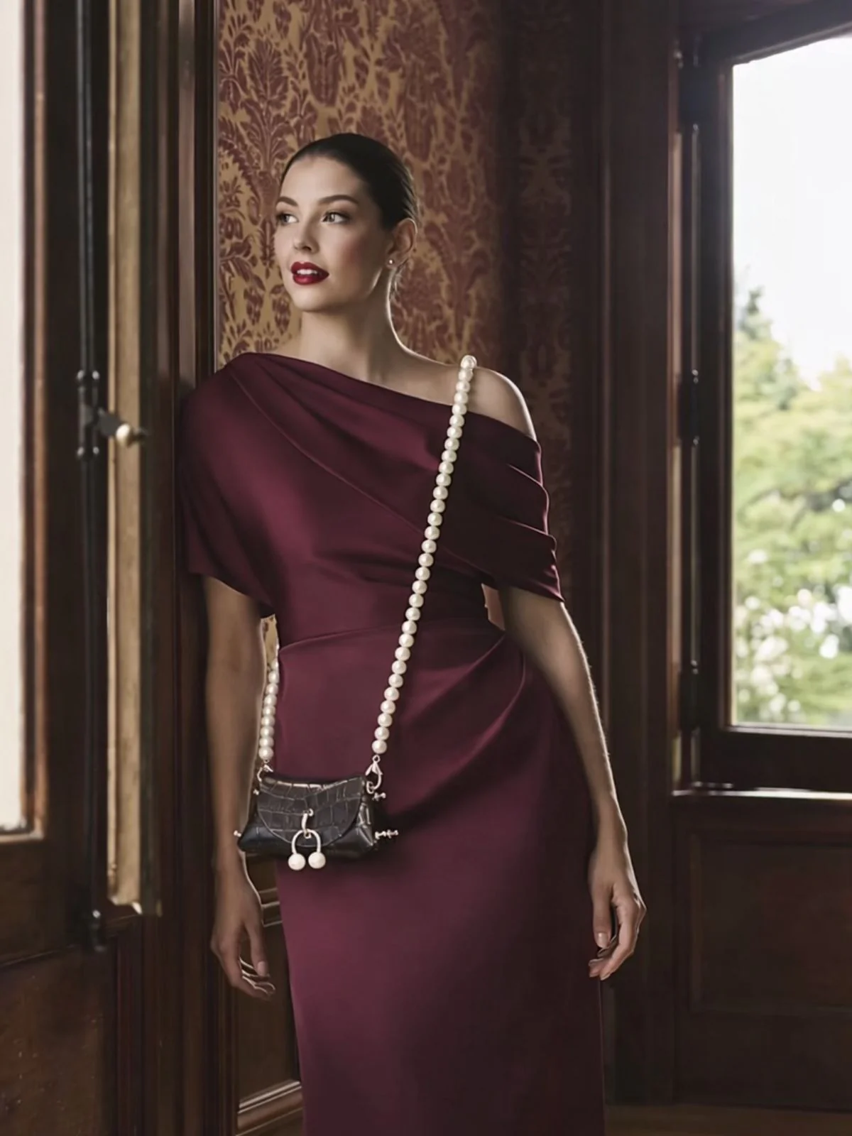 Odette Black PU Pearl Belt Bag For Women