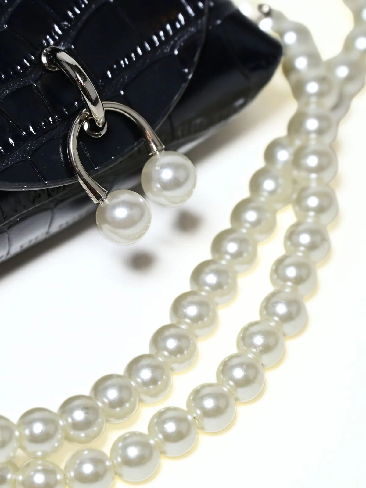 Odette Black PU Pearl Belt Bag For Women - Image 3