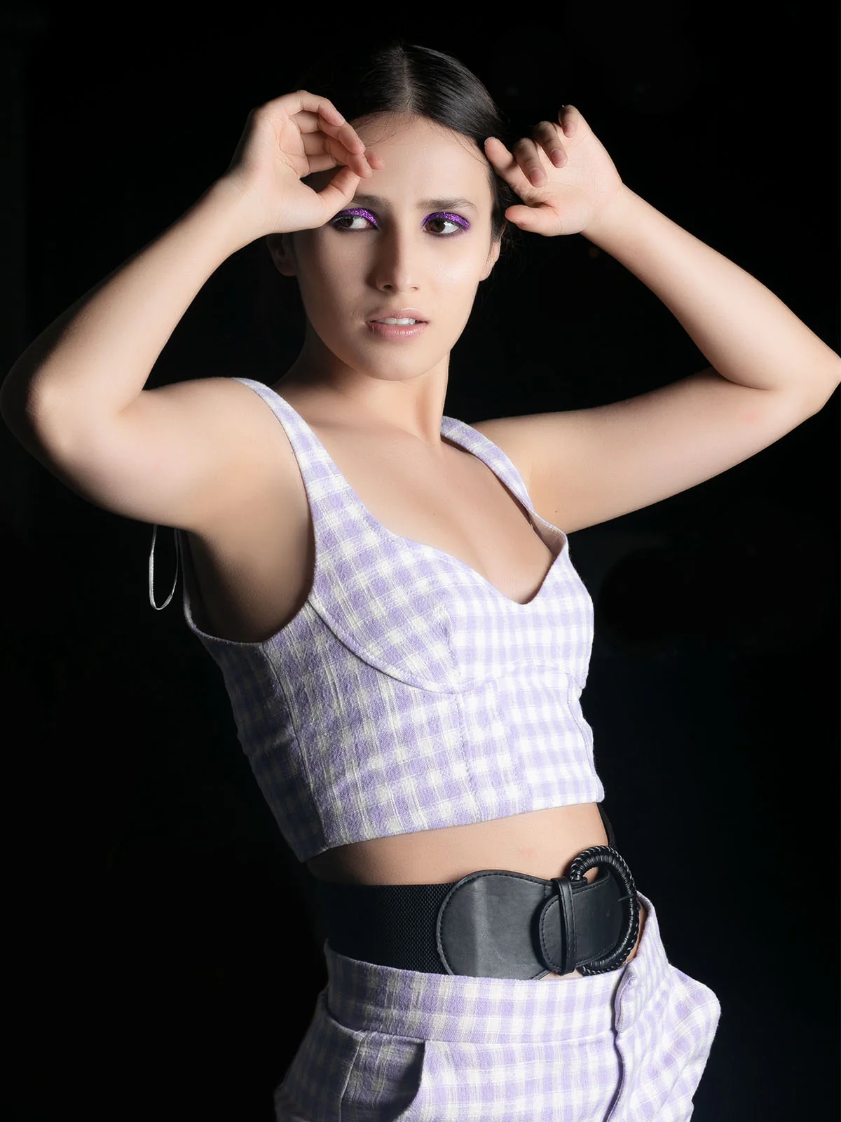 Odette Black PU Self Design Belt For Women