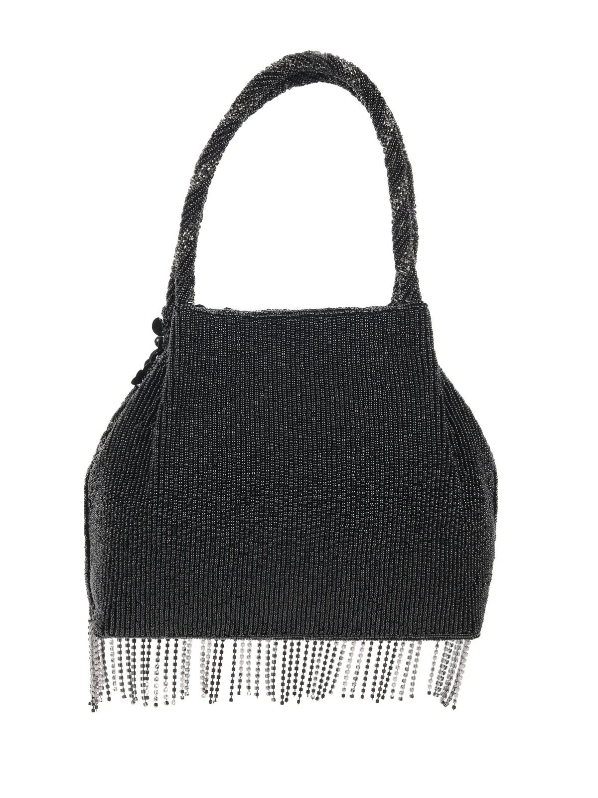 Odette Black Raw Silk Embellished With Sequin And Beads Hand Bag For Women - Image 4