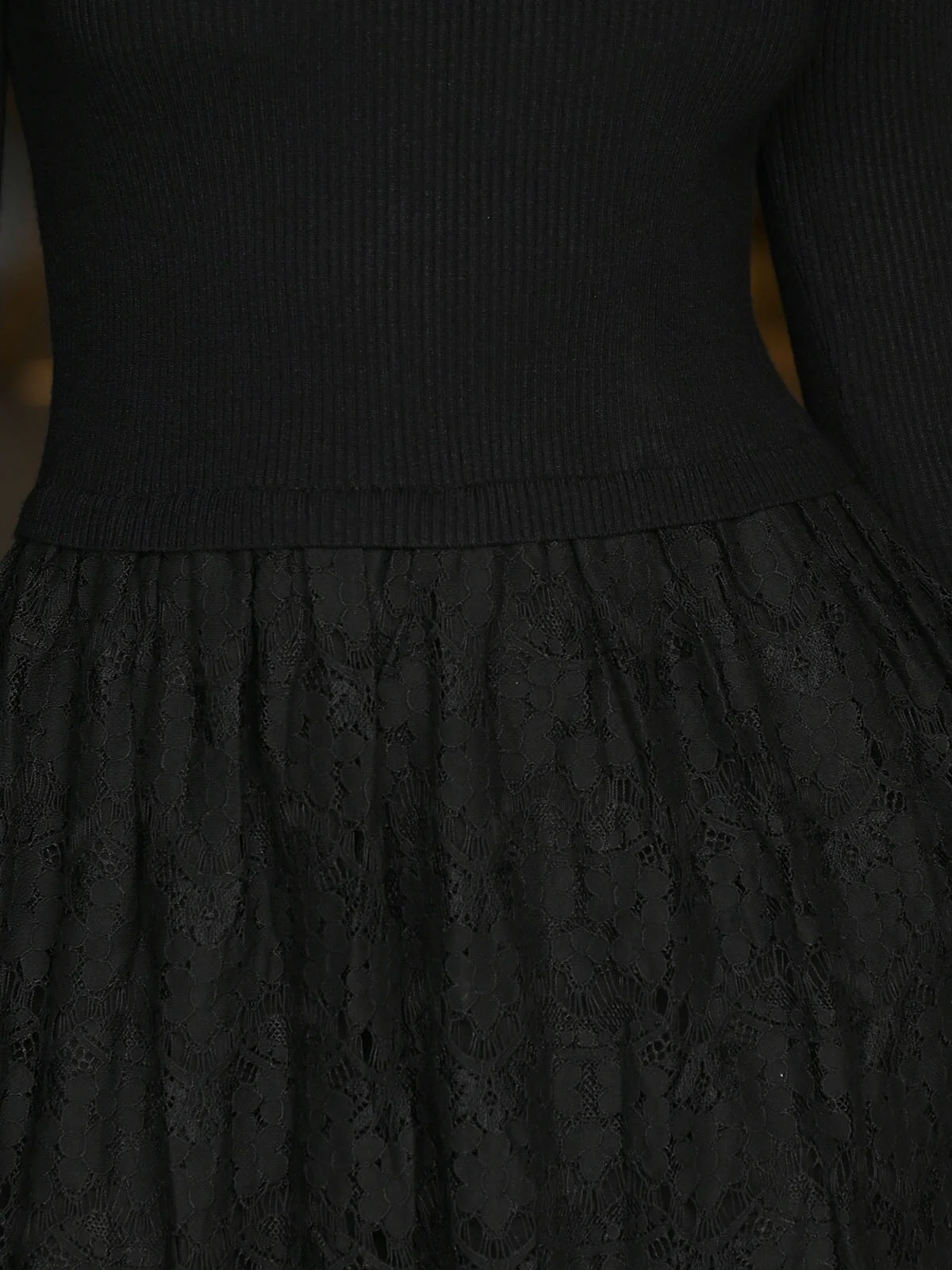 Odette Black Rib And Lace Patterned Dress For Women - Image 5
