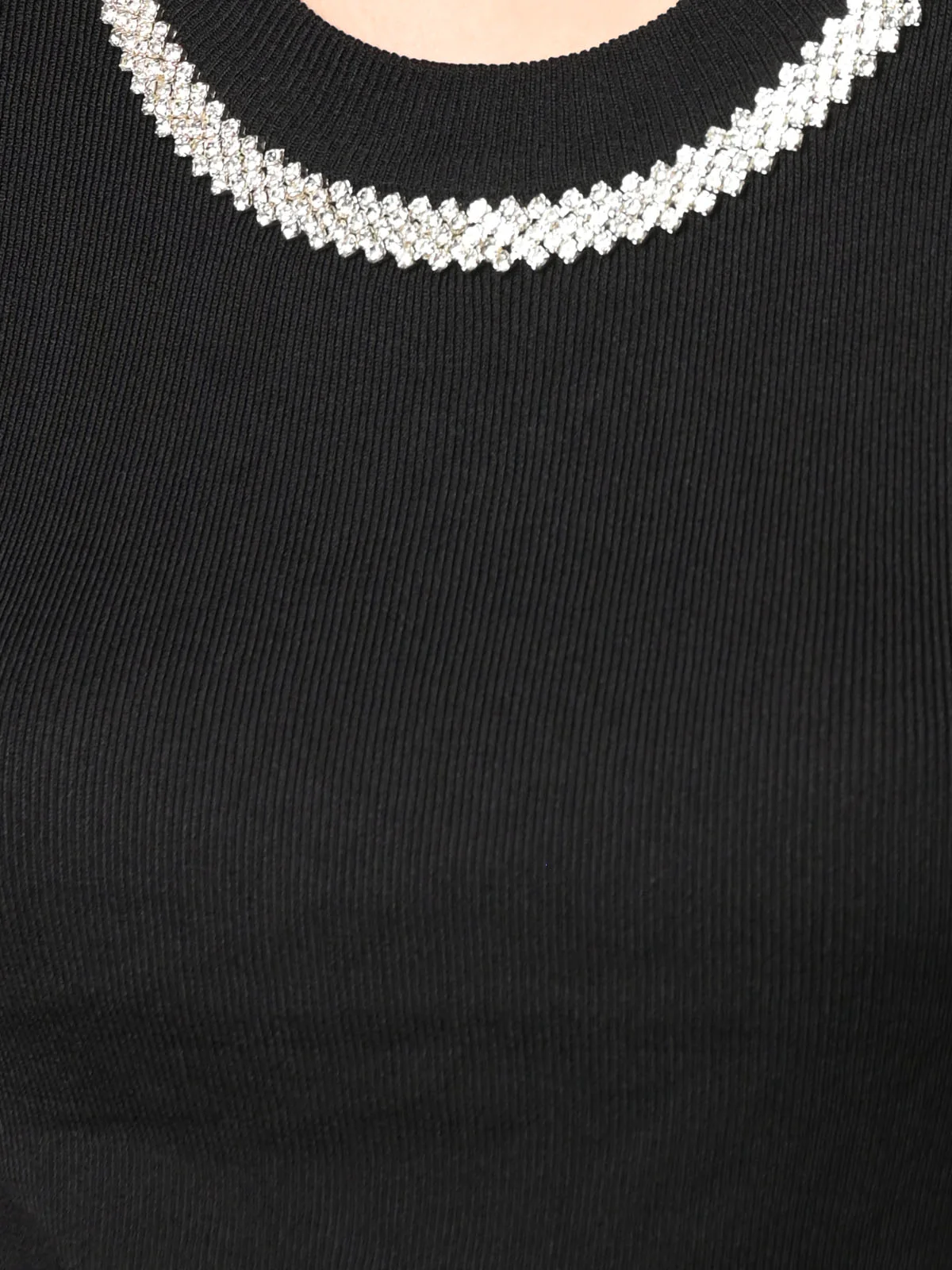 Odette Black Ribbed Polyester Embellished Top For Women - Image 4