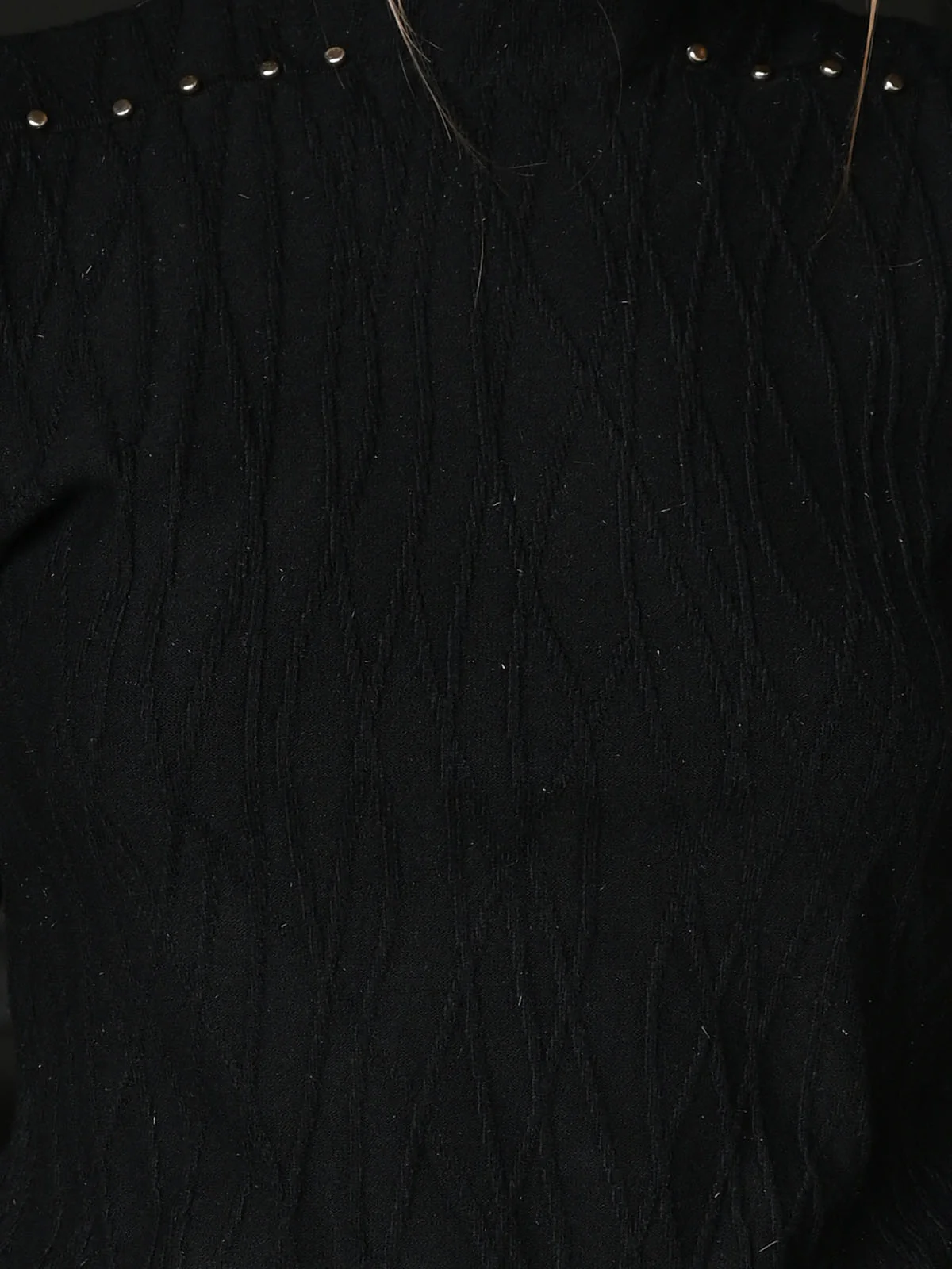 Odette Black Ribbed Polyester Shimmer Top For Women - Image 5