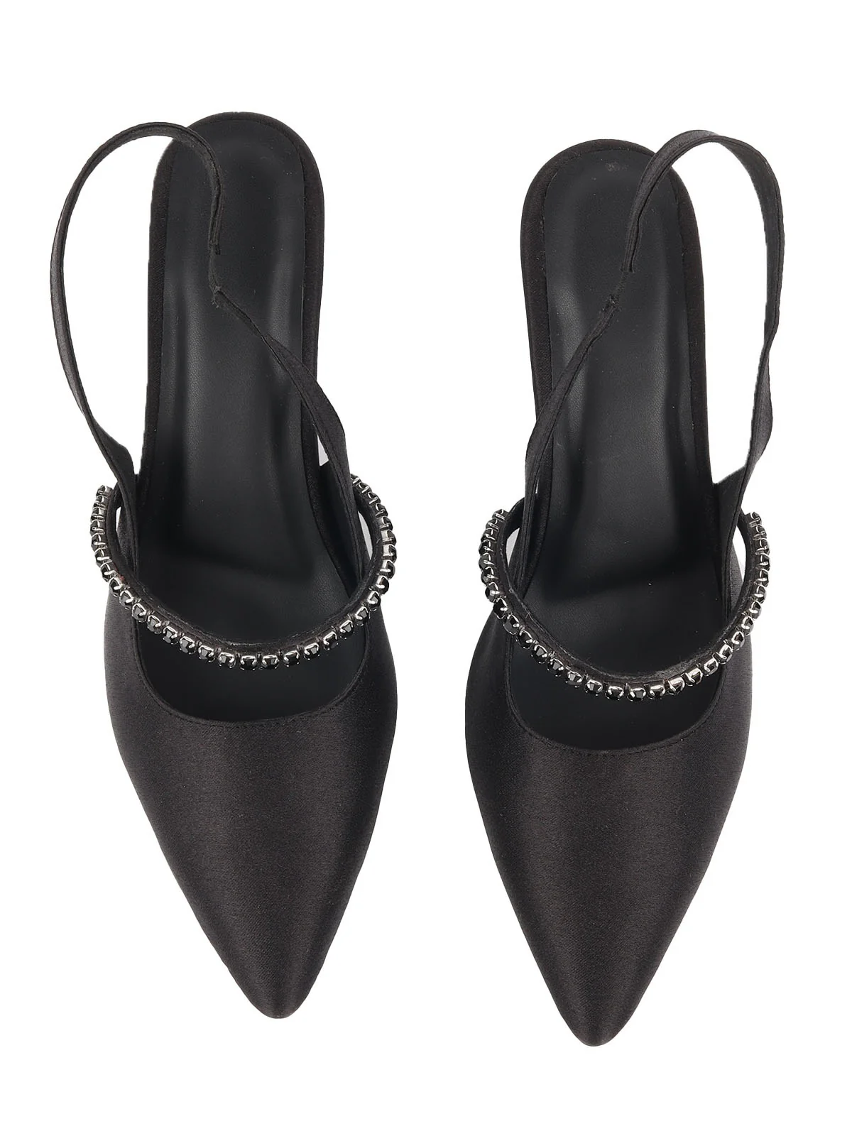 Odette Black Satin Embellished Shoes For Women - Image 3