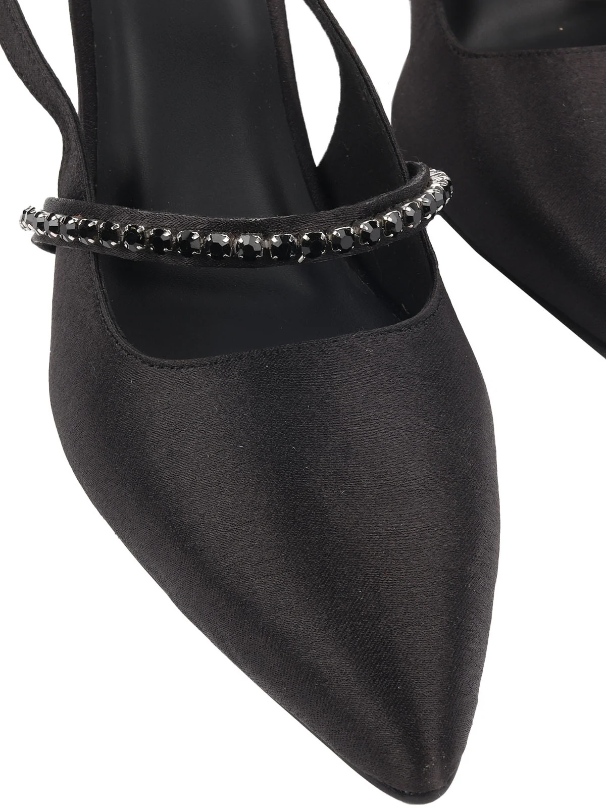 Odette Black Satin Embellished Shoes For Women - Image 9