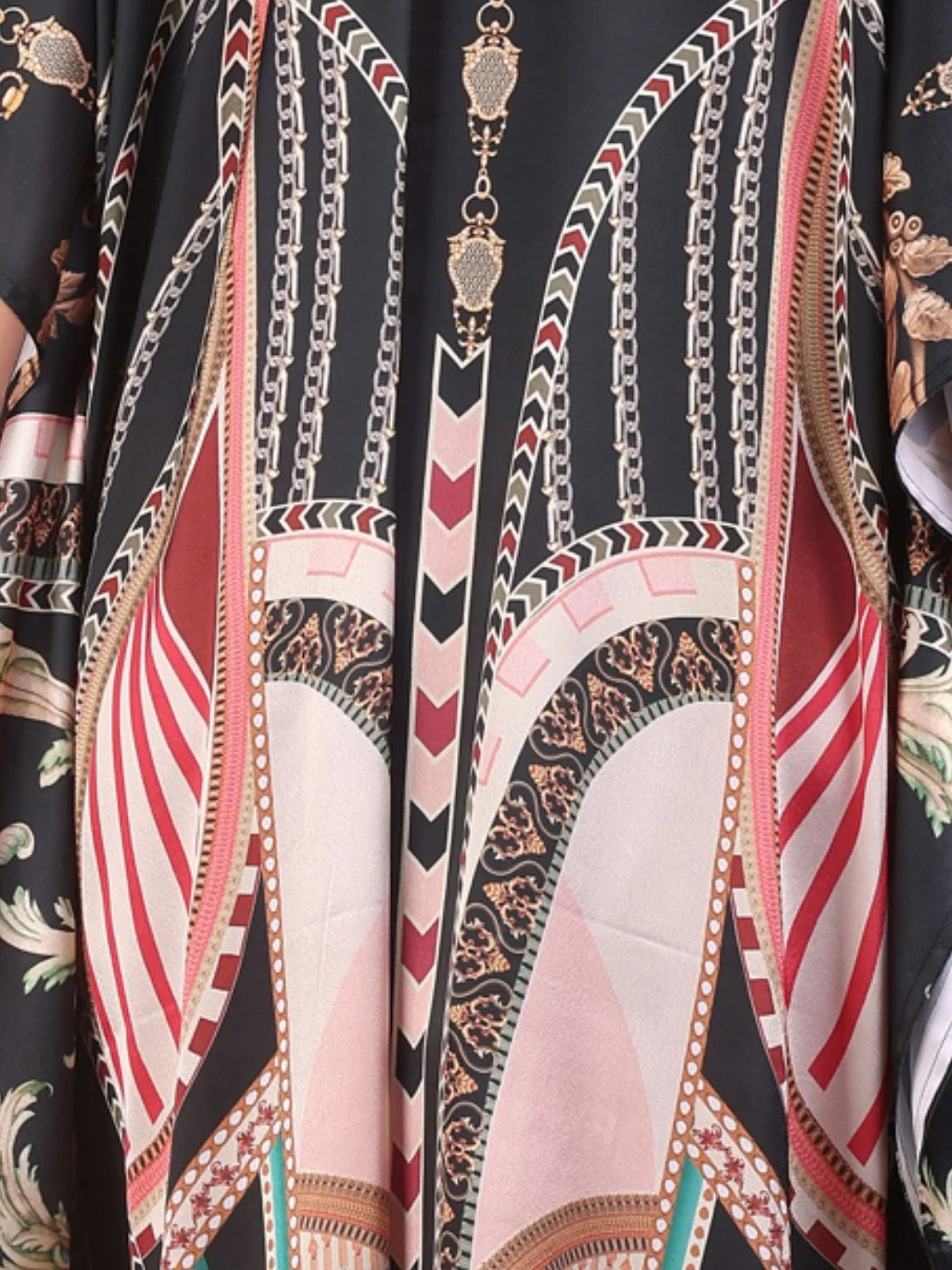 Odette Black Satin Printed Kaftan For Women - Image 5