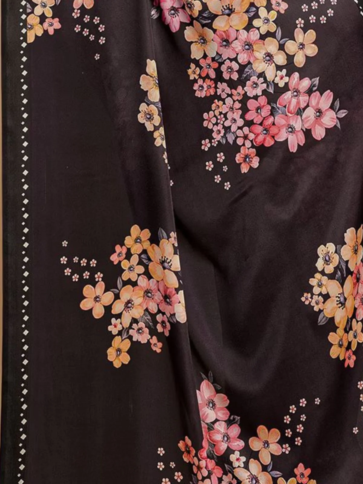 Odette Black Satin Printed Saree With Unstitched Blouse For Women - Image 8