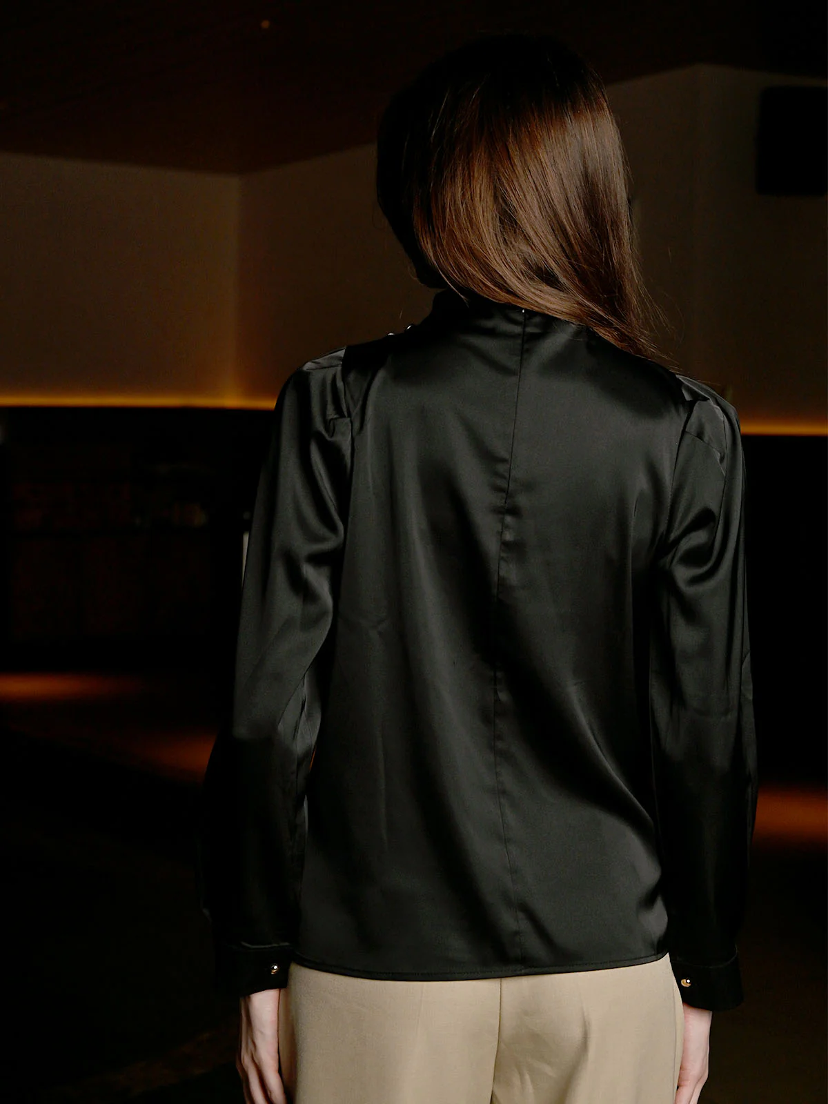 Odette Black Satin Solid Top For Women - Image 3
