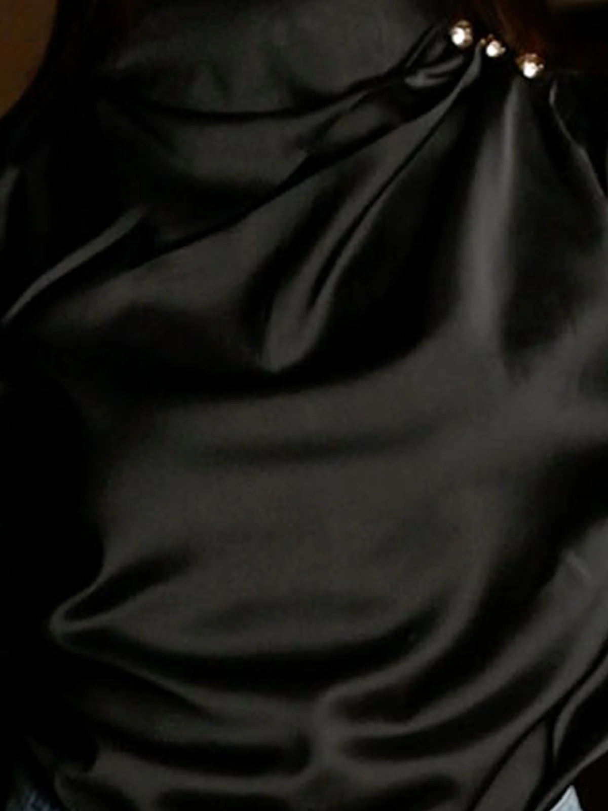 Odette Black Satin Solid Top For Women - Image 4
