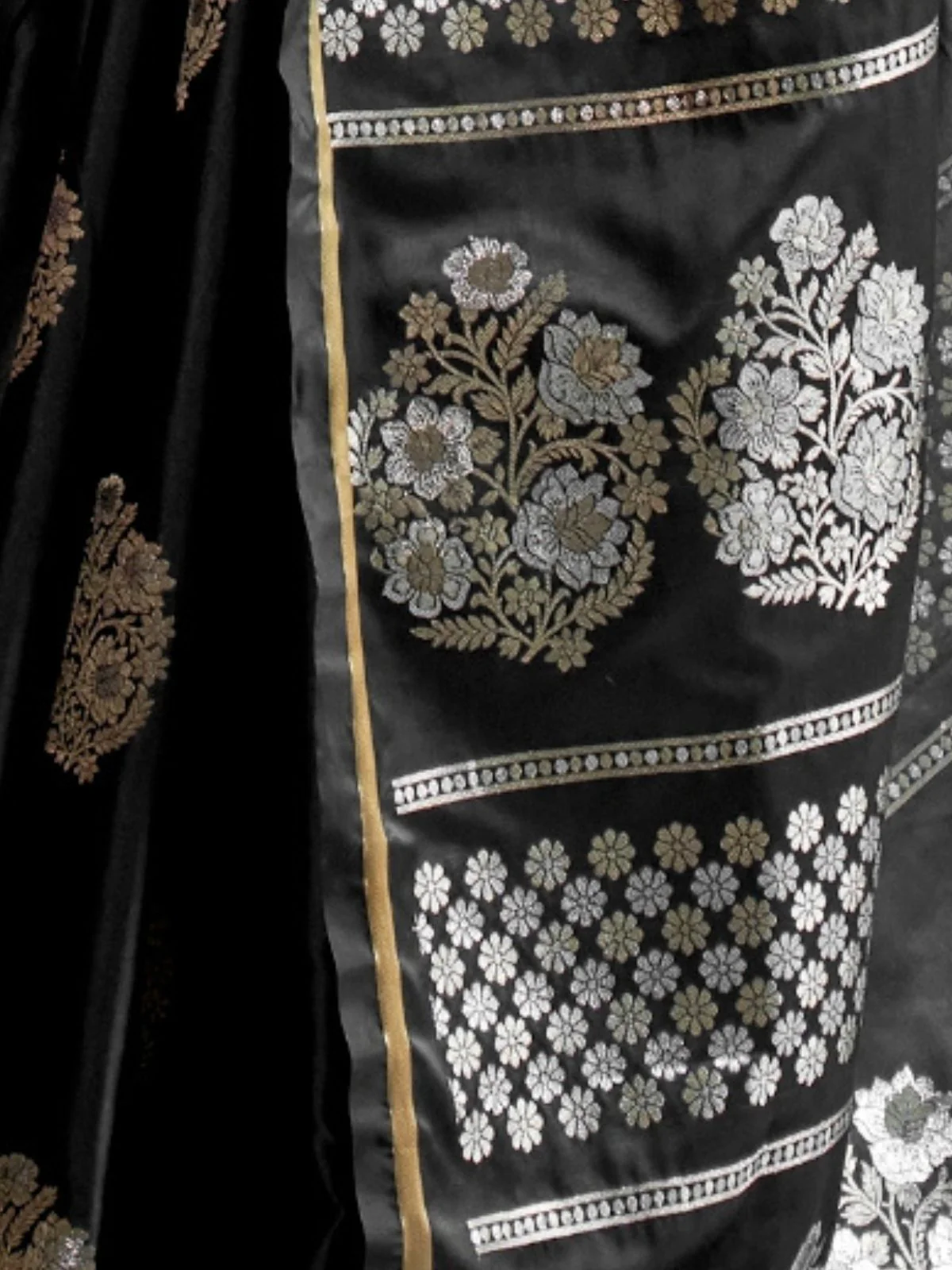 Odette Black Satin Woven Saree With Unstitched Blouse For Women - Image 3