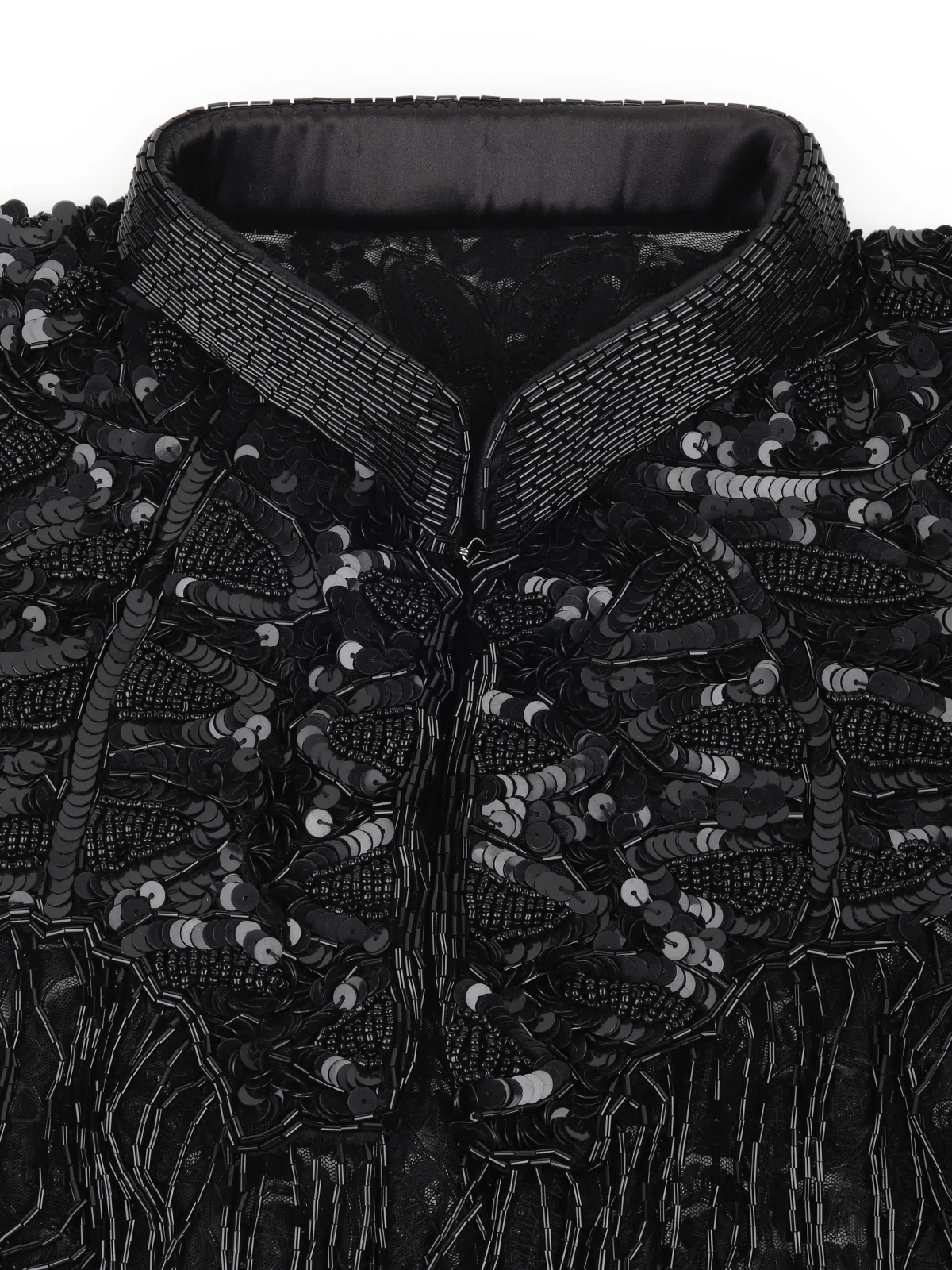 Odette Black Sequins and Beads Embellished Tassels Cape for Women - Image 4