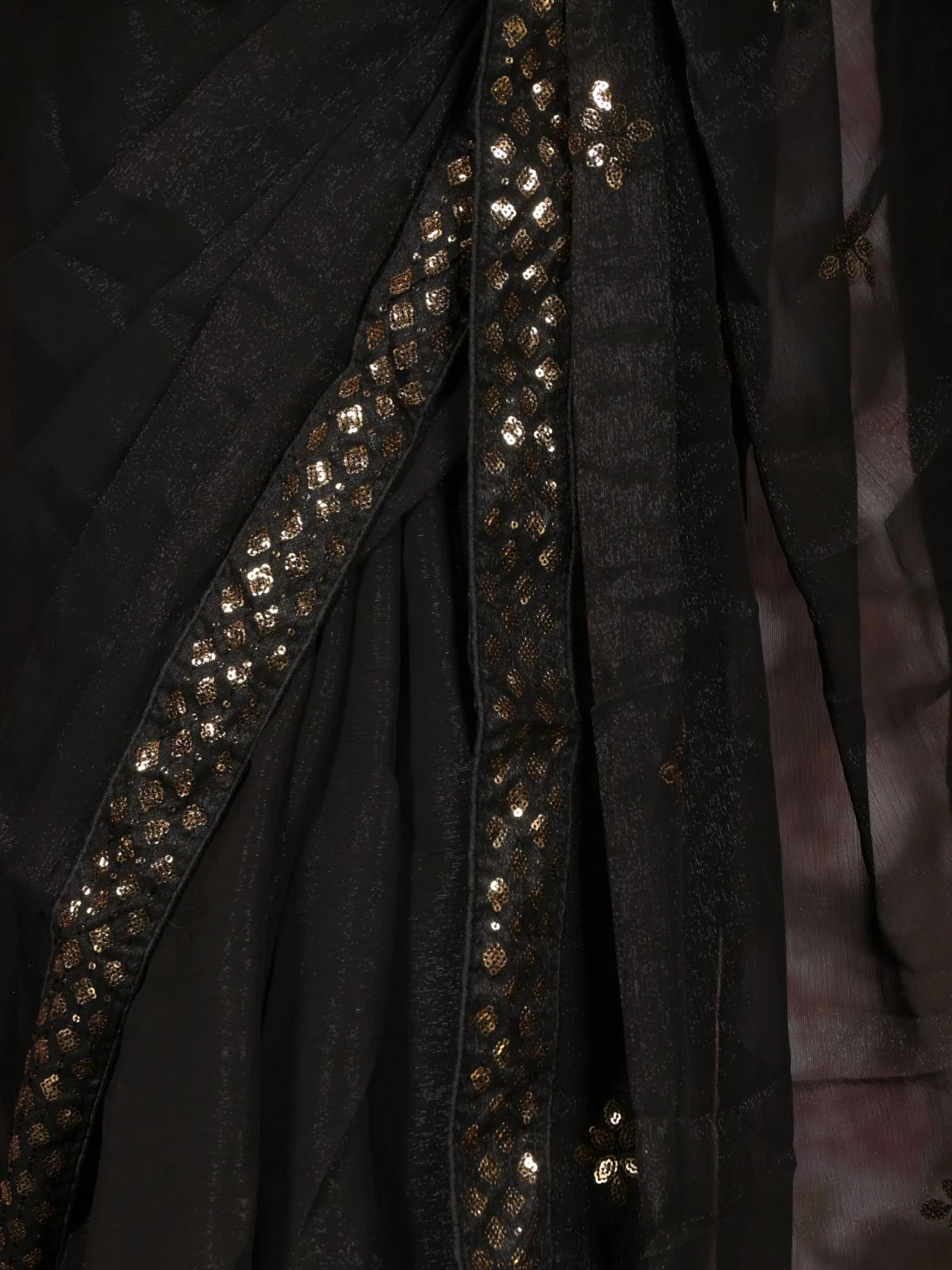 Odette Black Sequins Embroidered Poly Georgette Saree with Unstitched Blouse for Women - Image 5