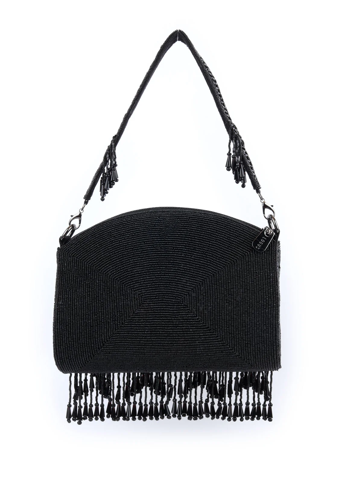 Odette Black Silk Blend Embellished Hand Bag For Women - Image 5