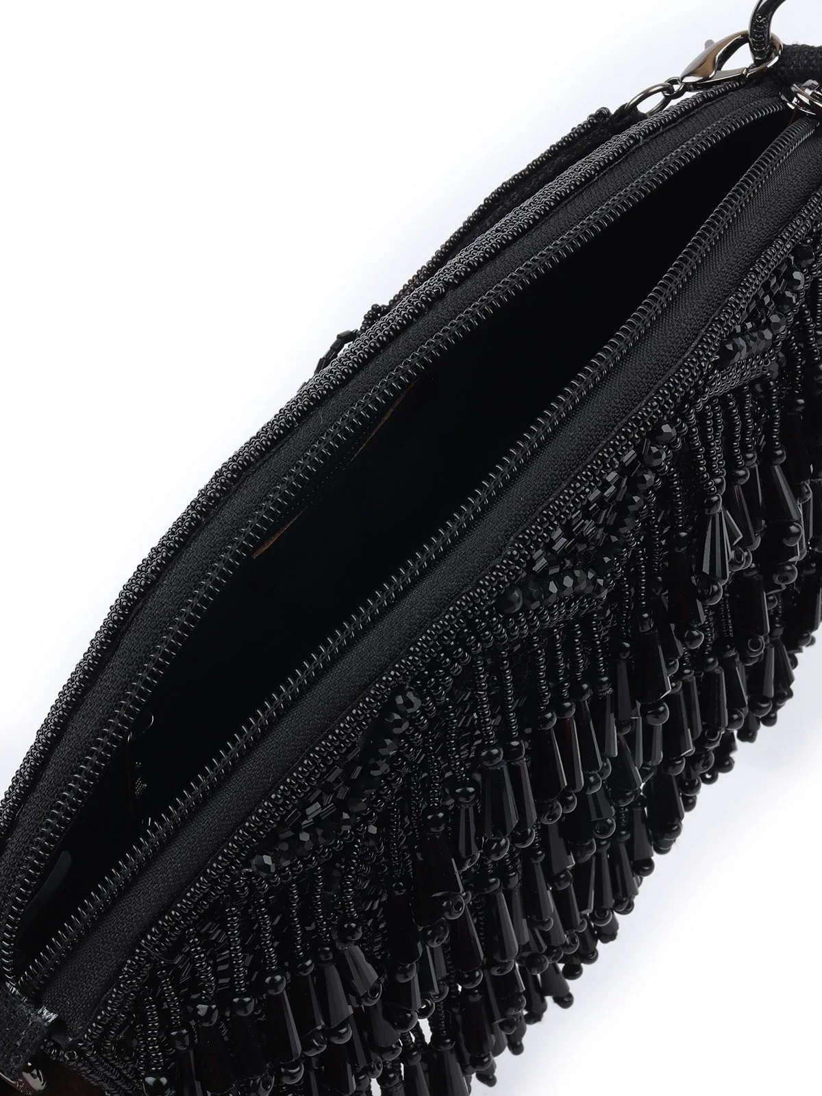 Odette Black Silk Blend Embellished Hand Bag For Women - Image 6