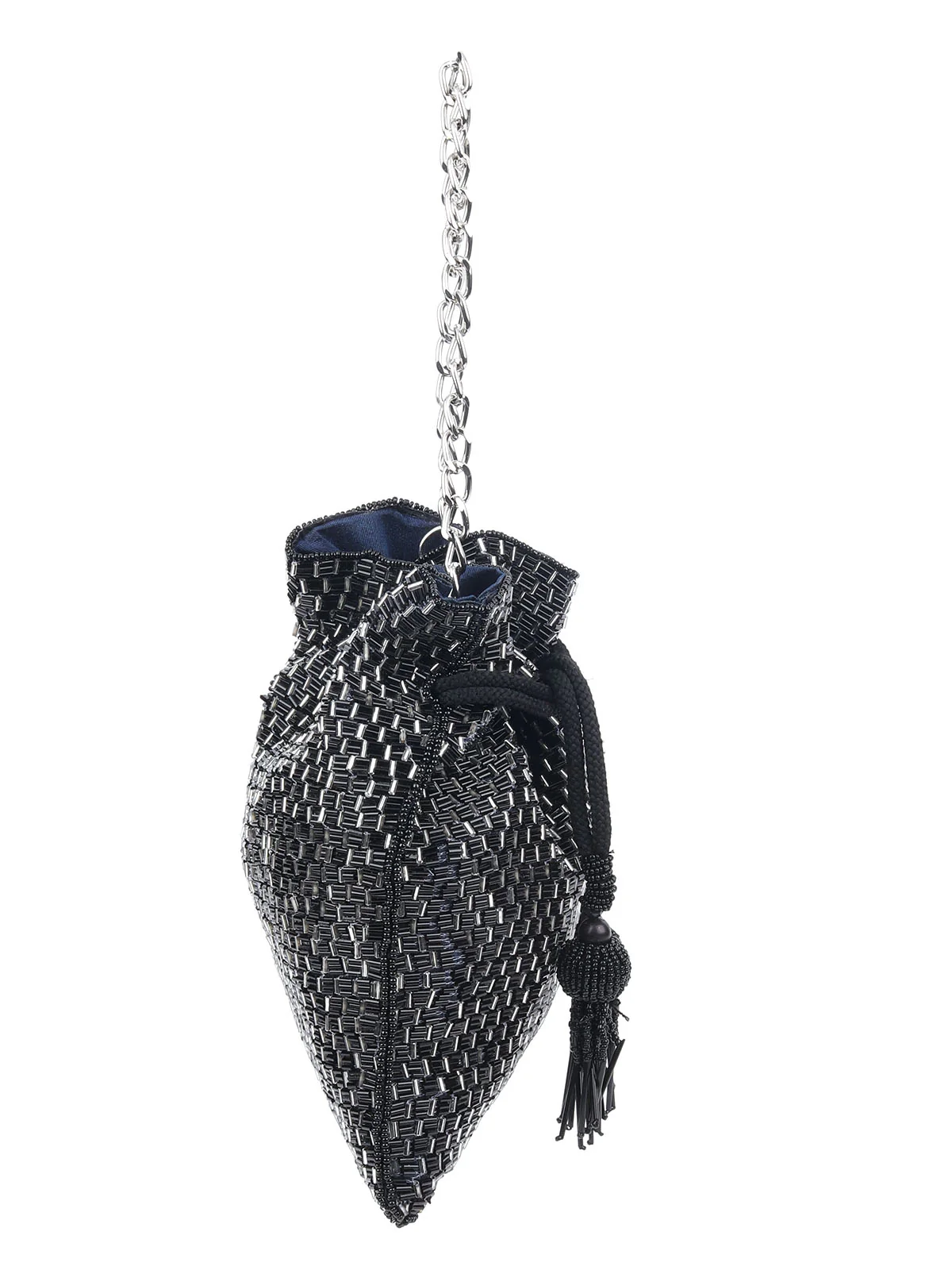 Odette Black Silk Blend Embellished Potli For Women - Image 2