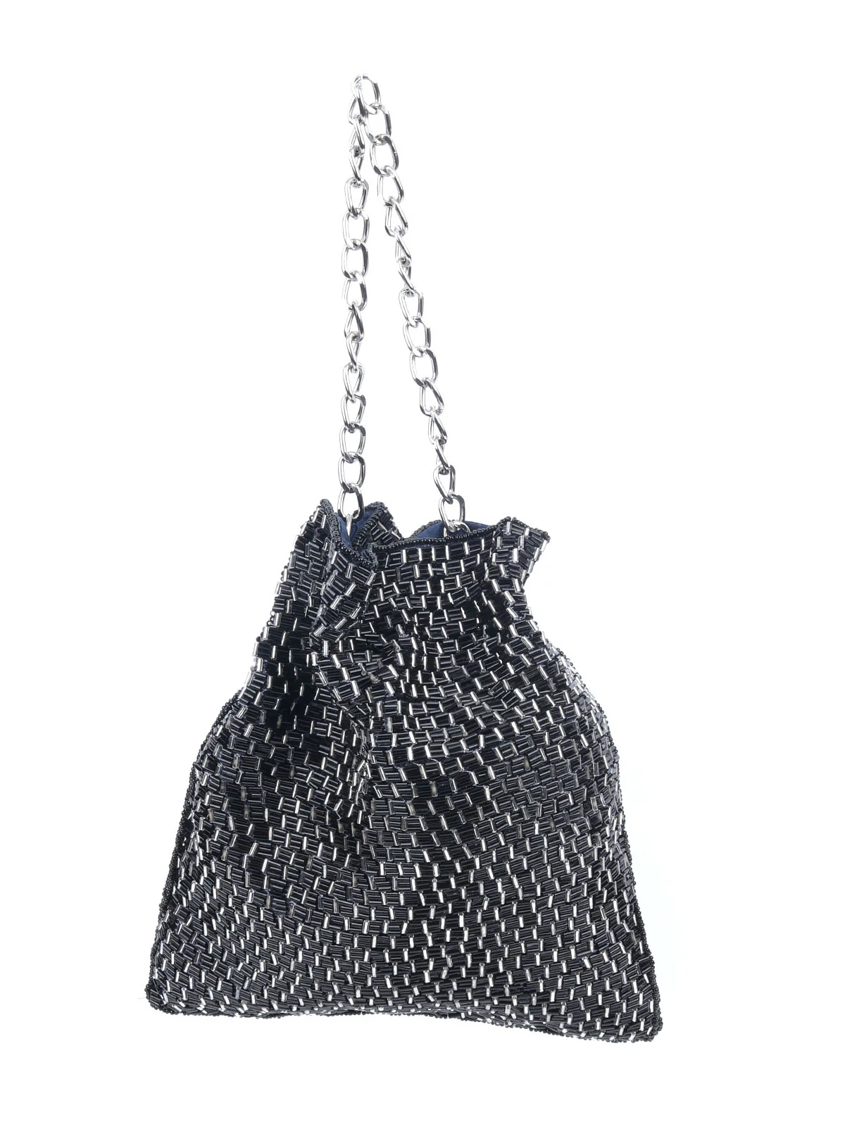 Odette Black Silk Blend Embellished Potli For Women - Image 3