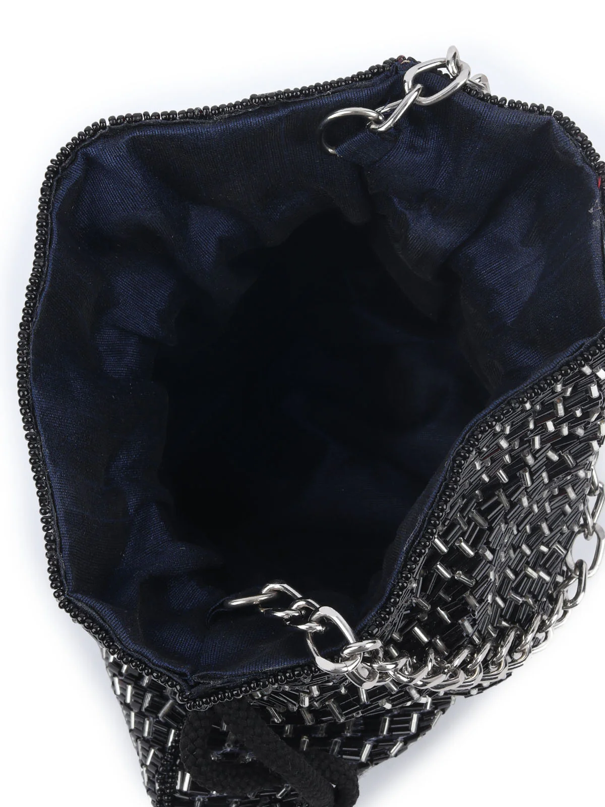 Odette Black Silk Blend Embellished Potli For Women - Image 4