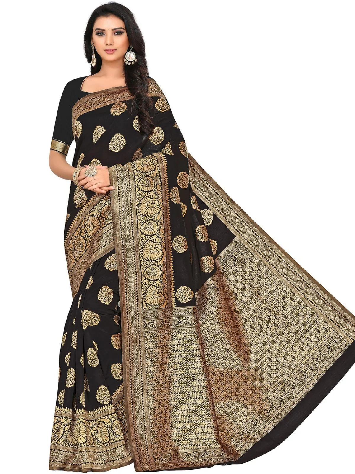 Odette Black Silk Blend Embellished Saree For Women