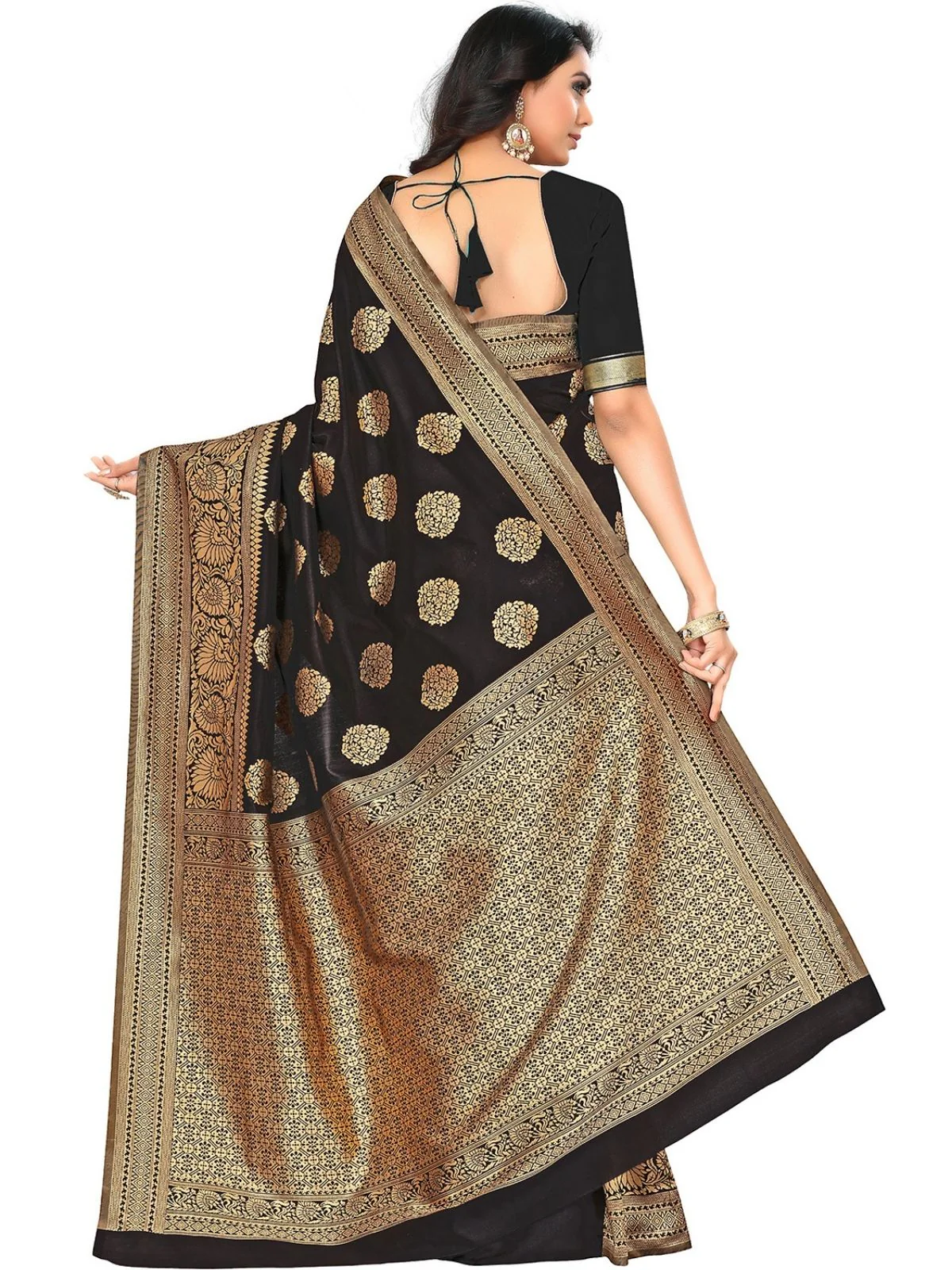 Odette Black Silk Blend Embellished Saree For Women - Image 4