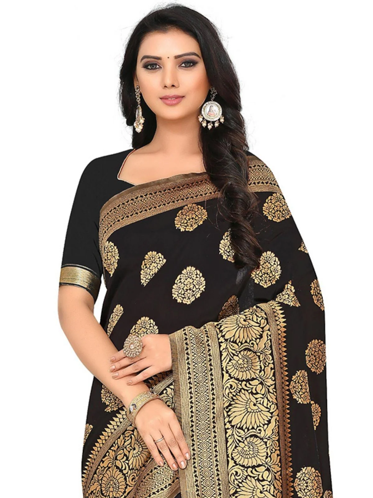 Odette Black Silk Blend Embellished Saree For Women - Image 5