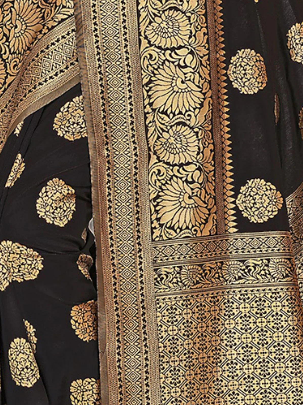 Odette Black Silk Blend Embellished Saree For Women - Image 6